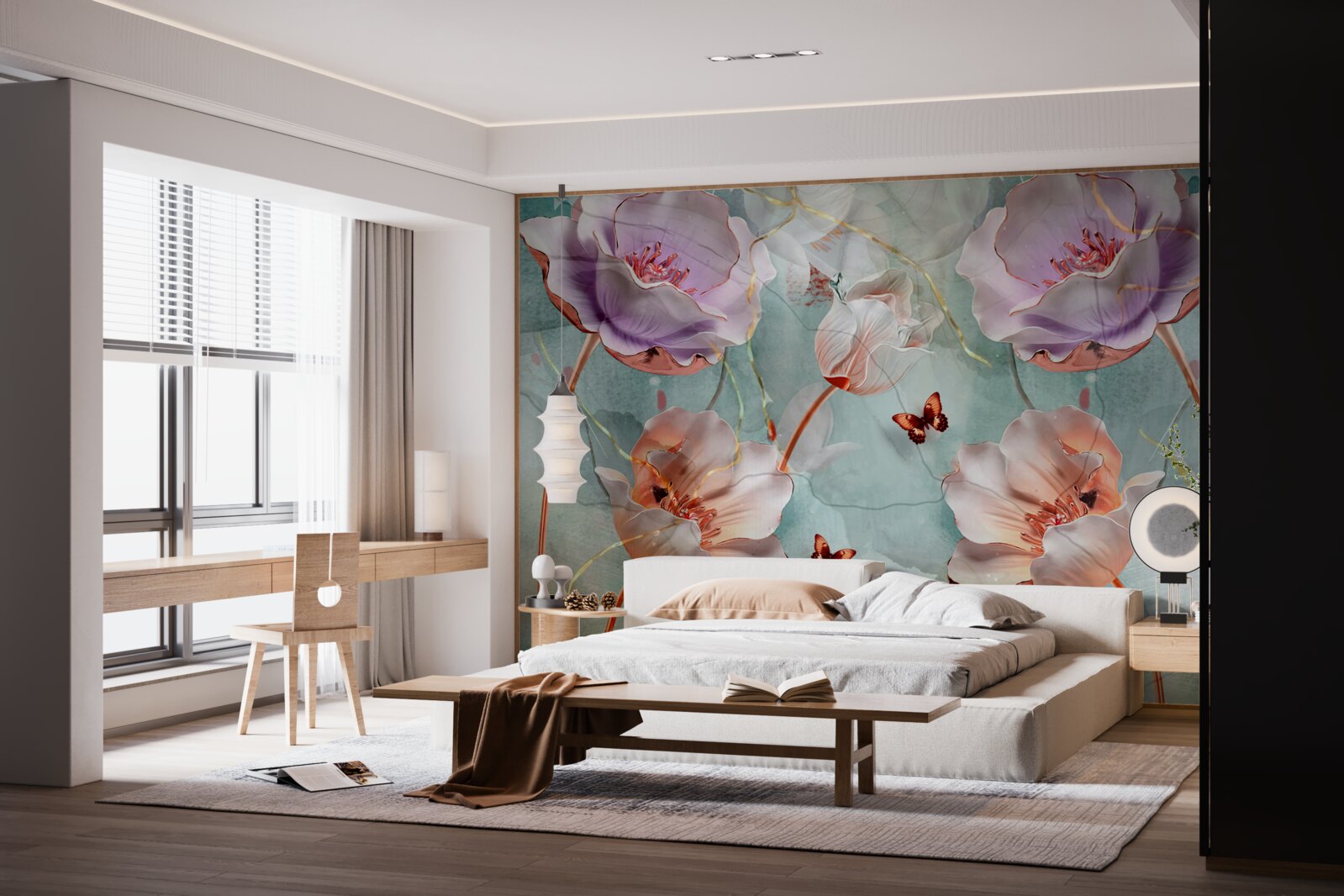 Фотошпалери різноманітні маки з пурхаючими метеликами