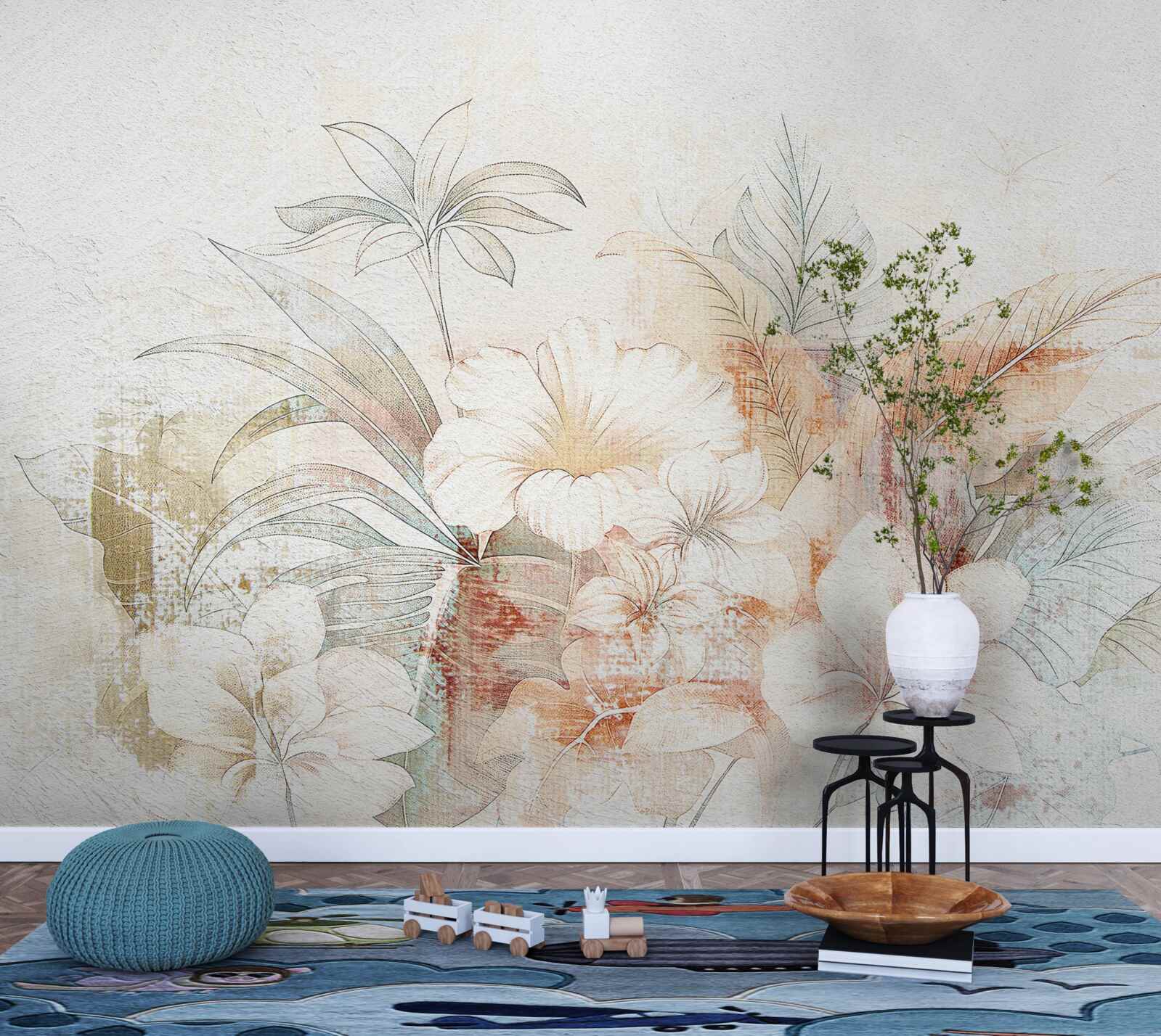 Фотошпалери акварельні квіти та листя