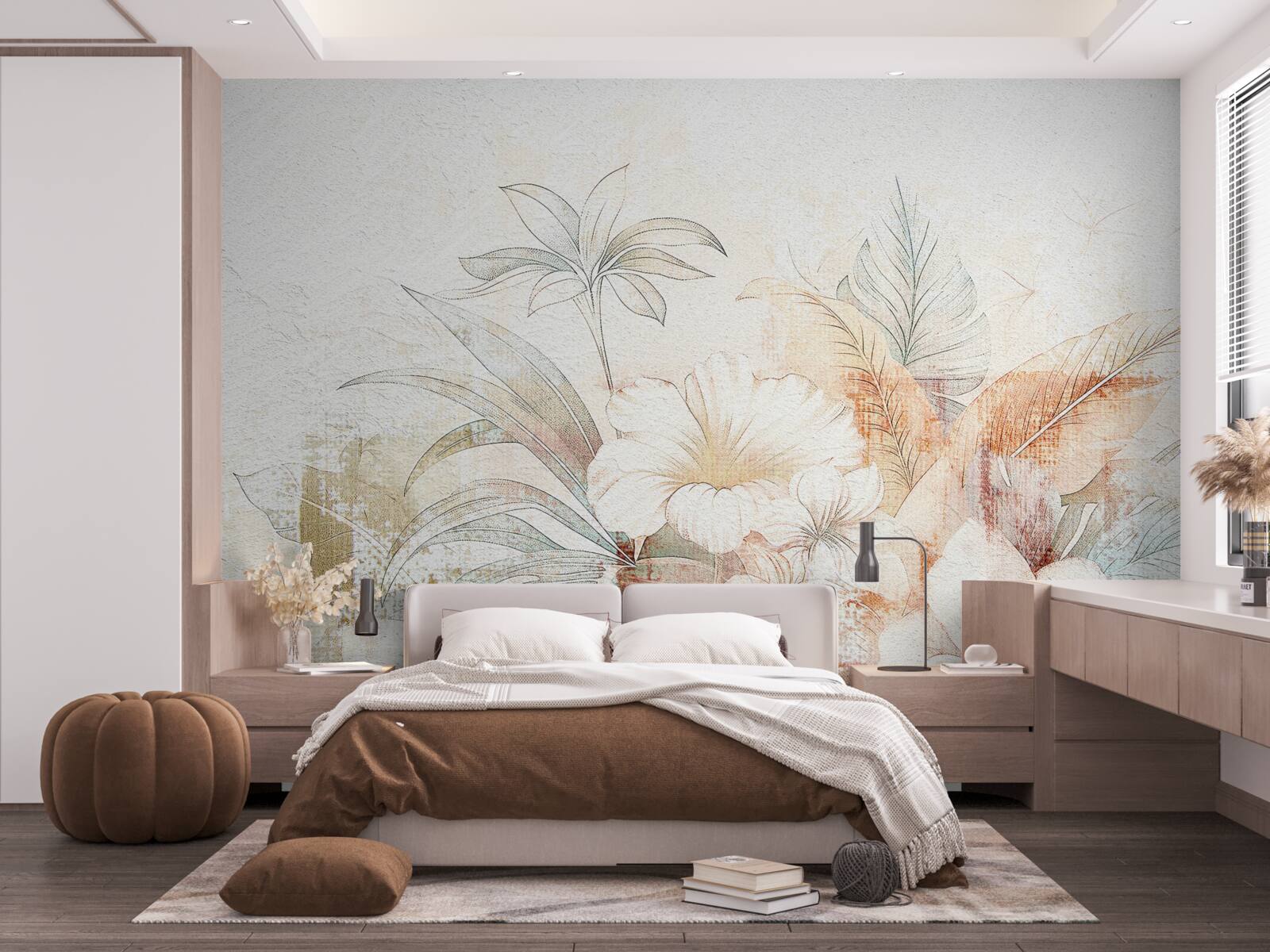 Фотошпалери акварельні квіти та листя