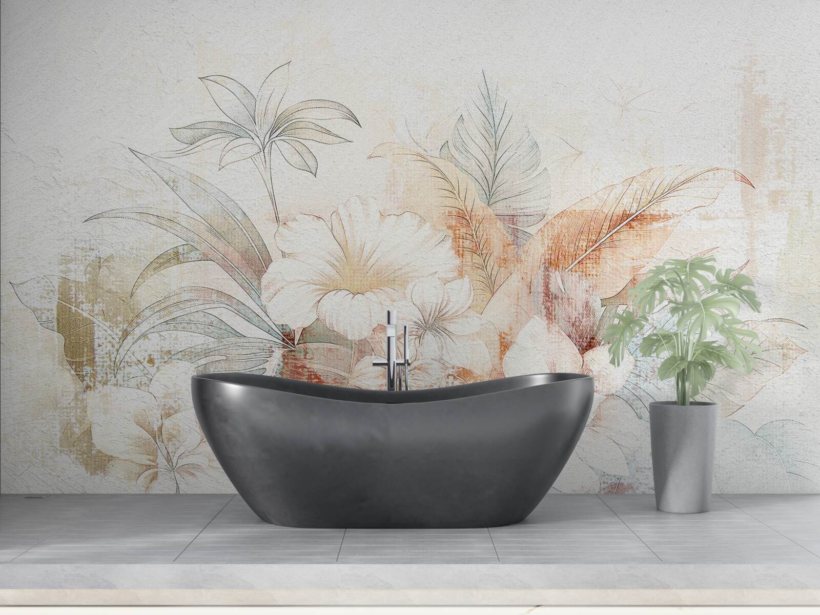 Фотошпалери акварельні квіти та листя