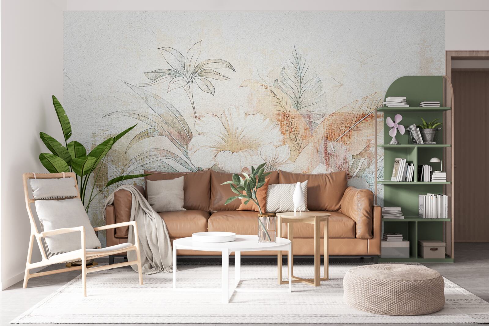 Фотошпалери акварельні квіти та листя