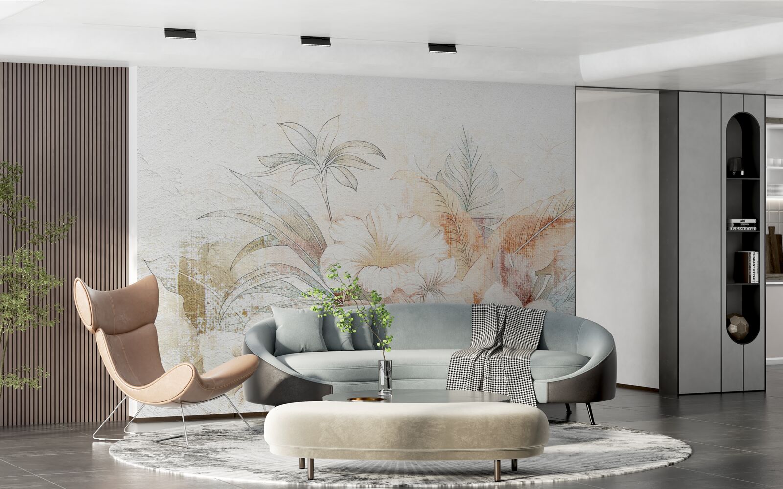 Фотошпалери акварельні квіти та листя