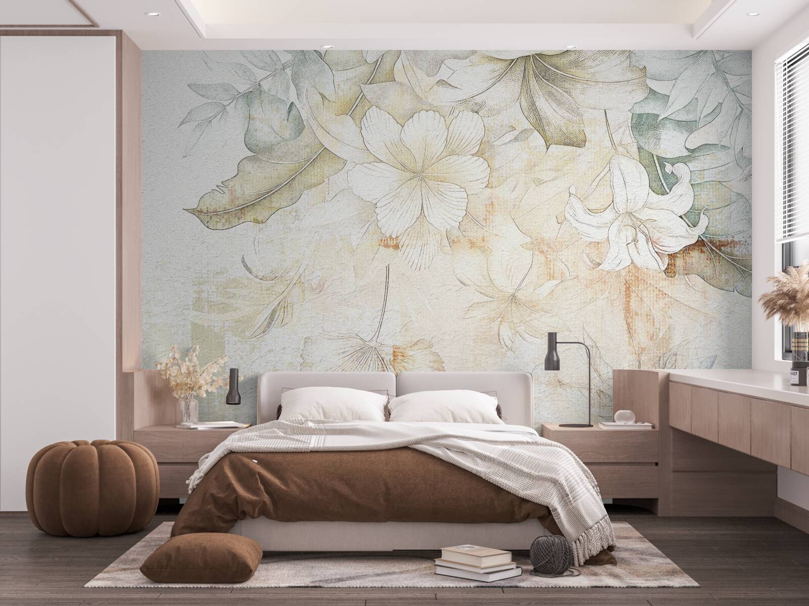 Фотошпалери тропічне листя та квіти