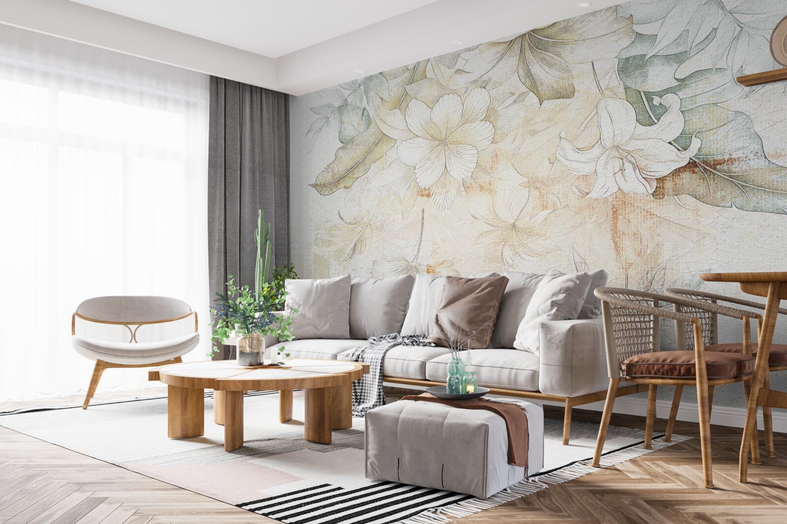 Фотошпалери тропічне листя та квіти