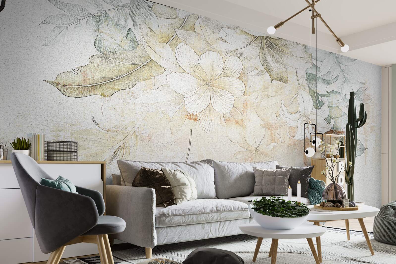 Фотошпалери тропічне листя та квіти