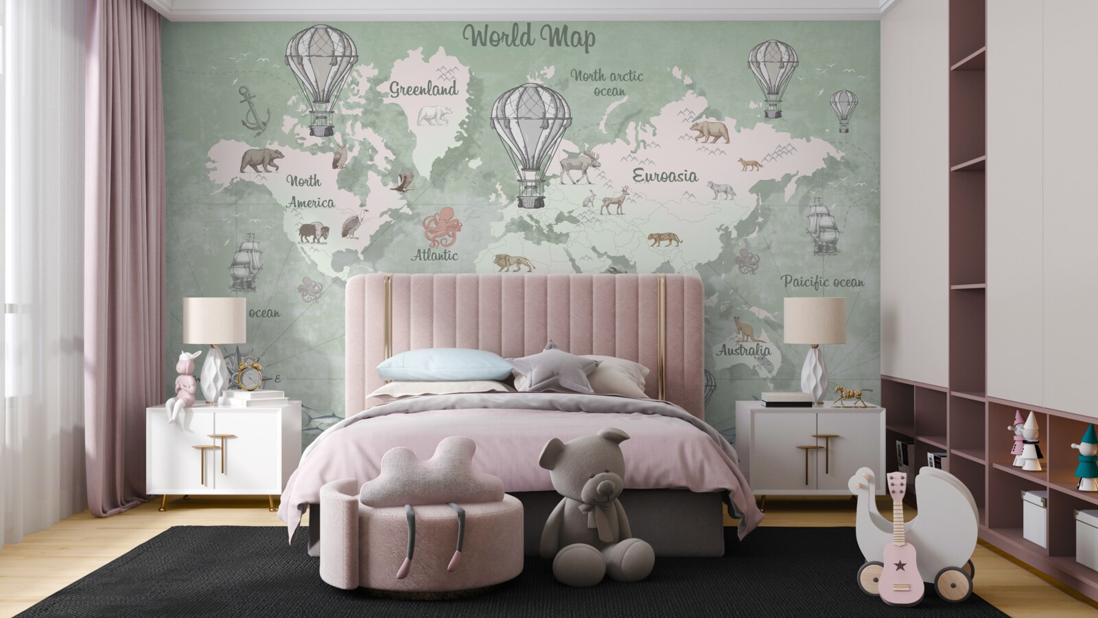 Фотошпалери карта світу з позначеними континентами