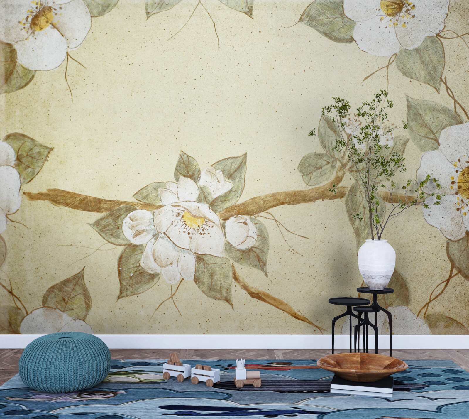 Фотошпалери на гілках розпускаються квіти