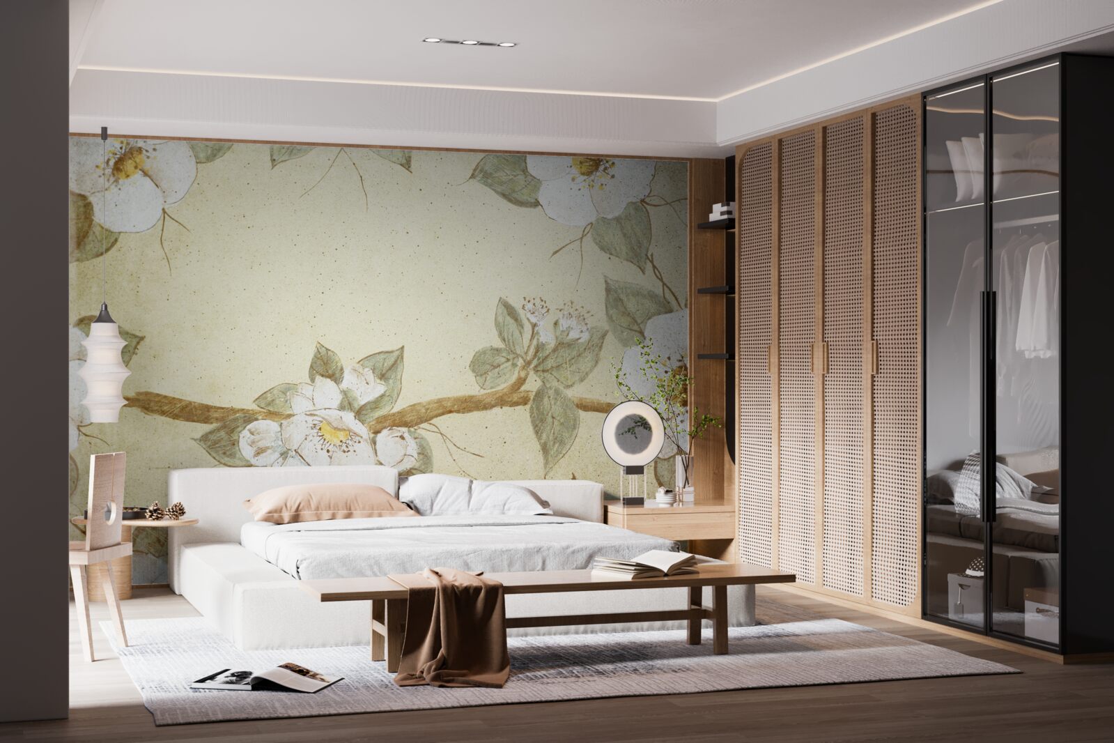 Фотошпалери на гілках розпускаються квіти