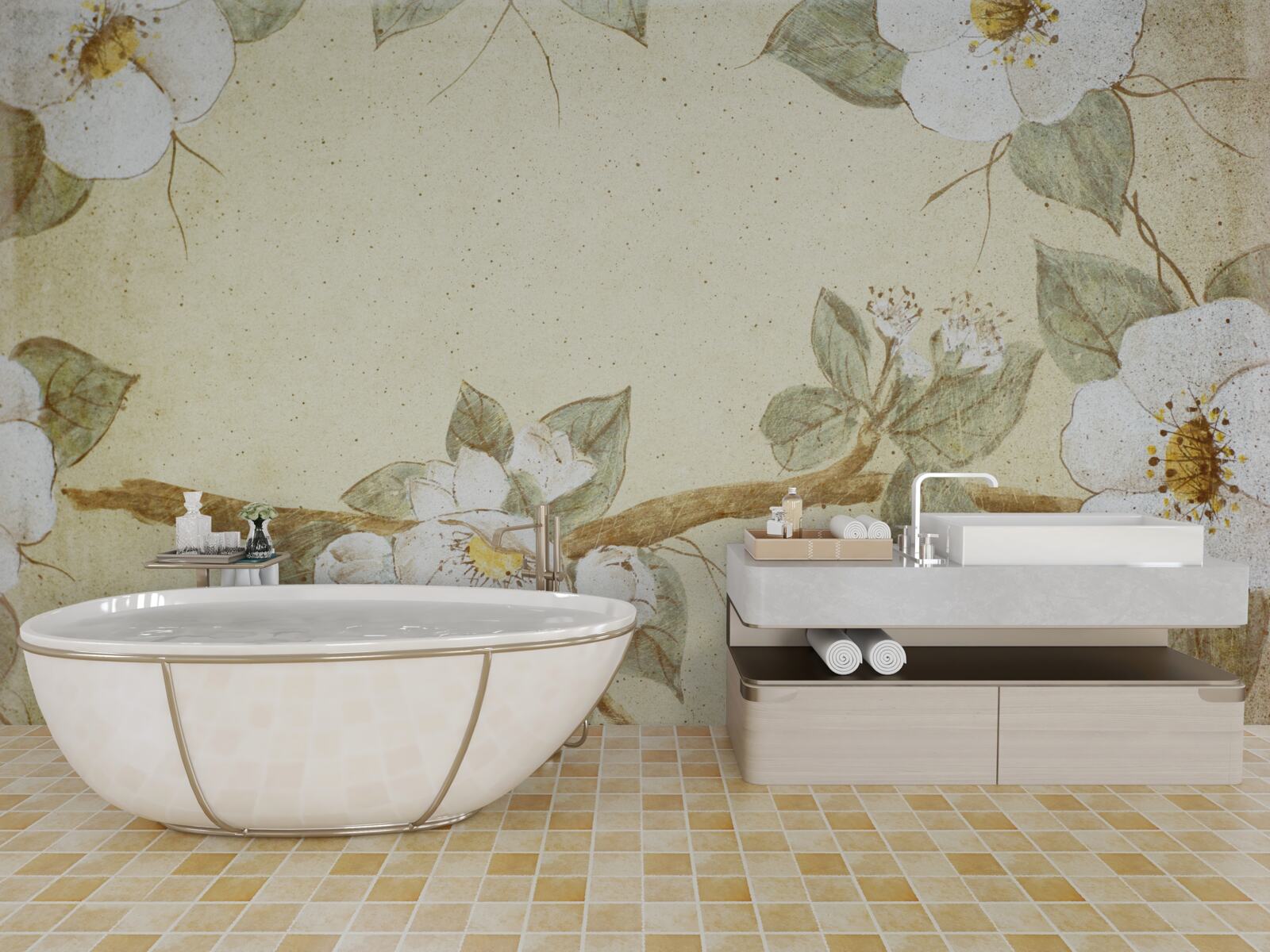 Фотошпалери на гілках розпускаються квіти