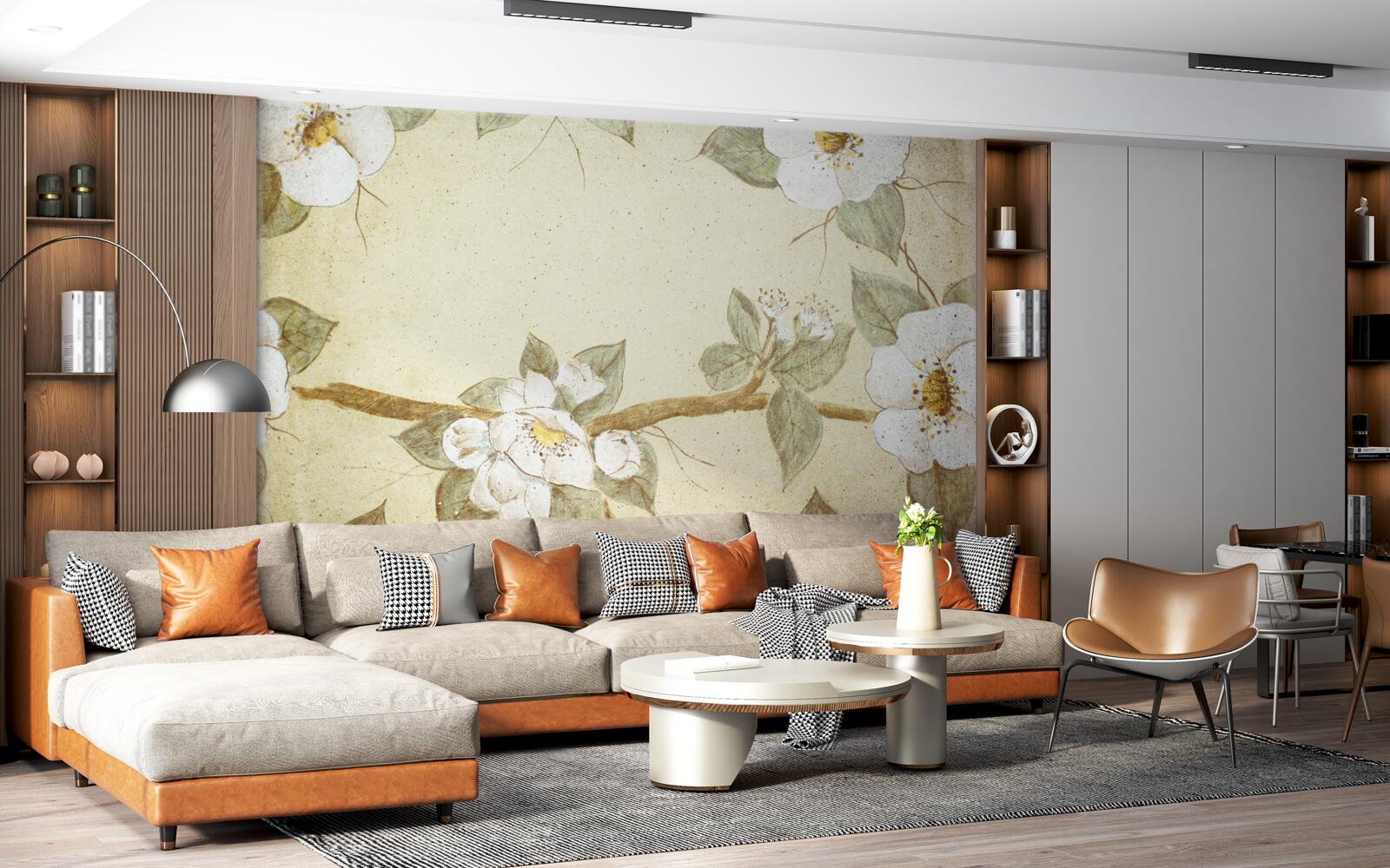 Фотошпалери на гілках розпускаються квіти