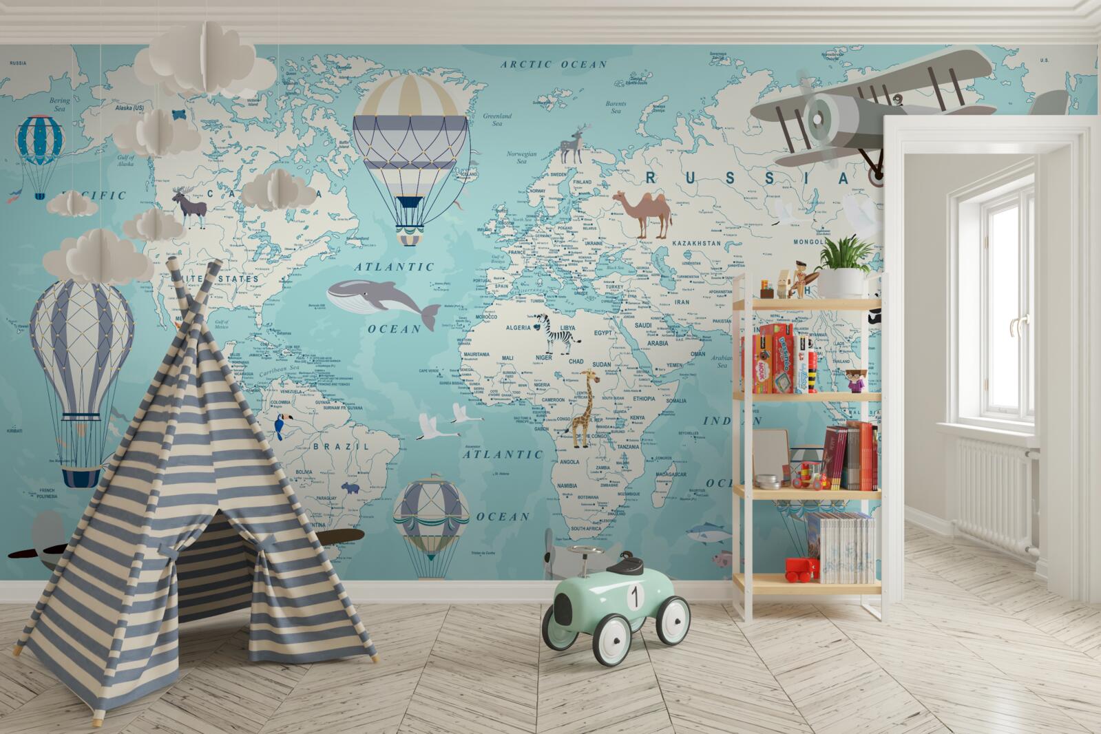 Фотошпалери карта світу в синіх відтінках для хлопчика