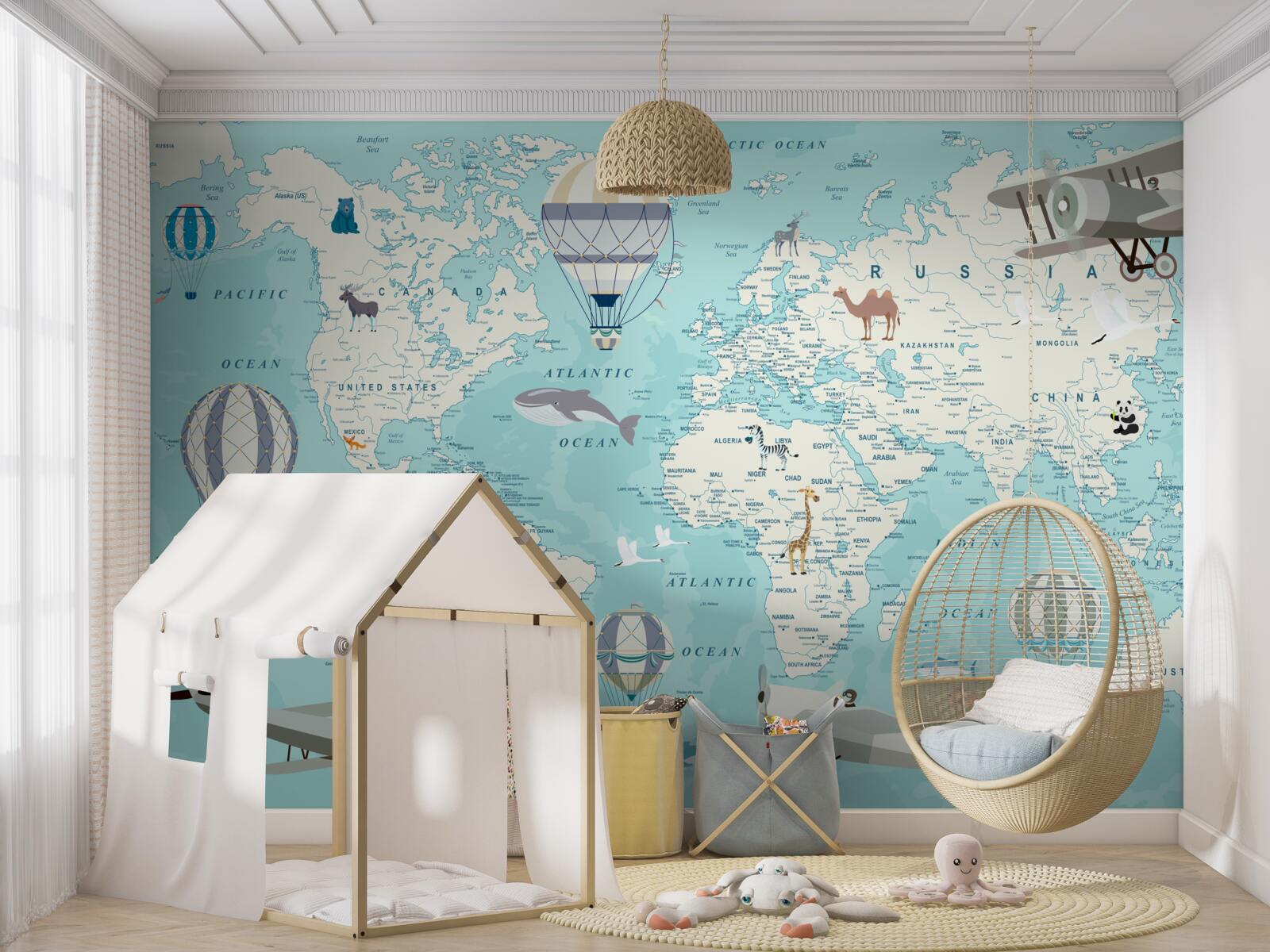 Фотошпалери карта світу в синіх відтінках для хлопчика