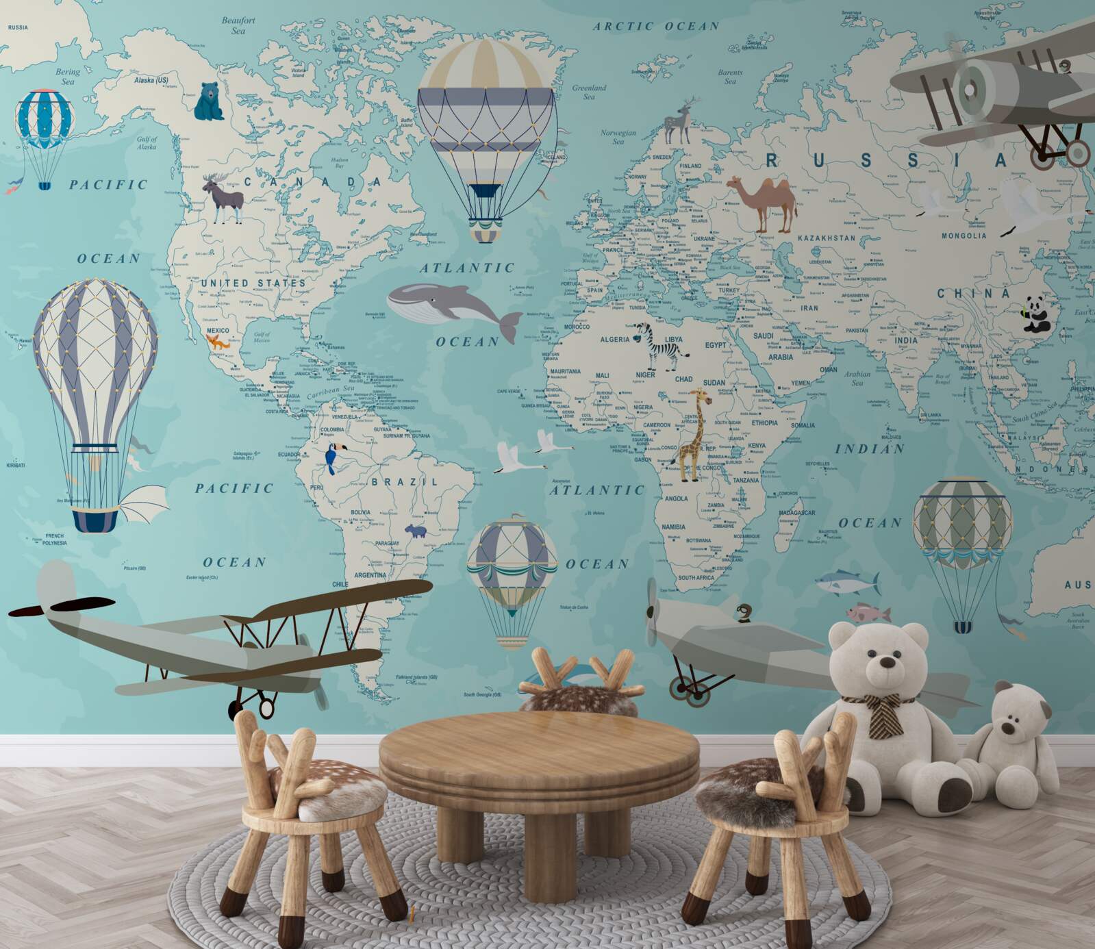 Фотошпалери карта світу в синіх відтінках для хлопчика