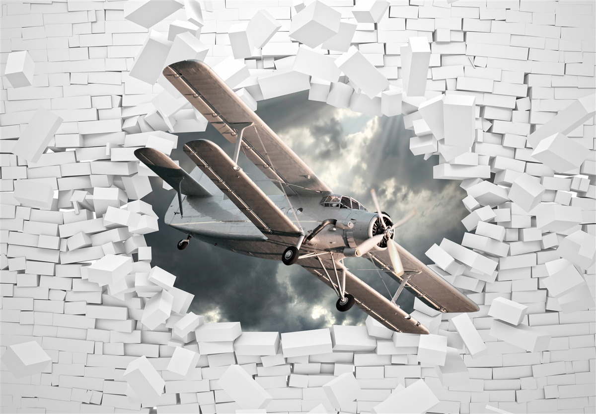 Фотошпалери літак пробиває стіну