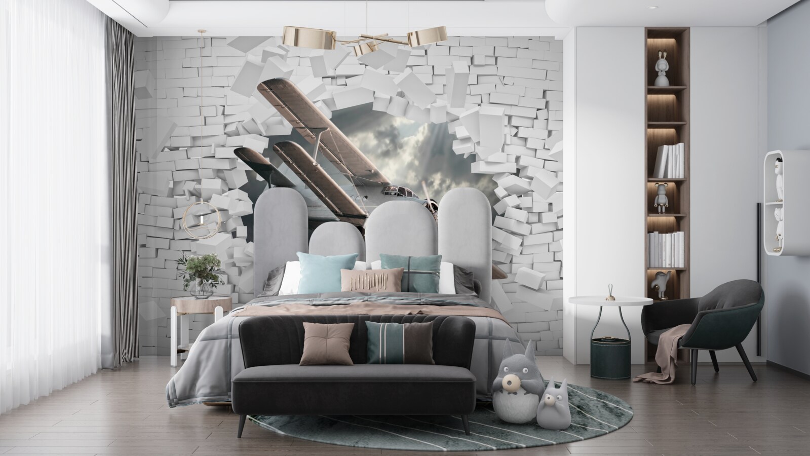 Фотошпалери літак пробиває стіну