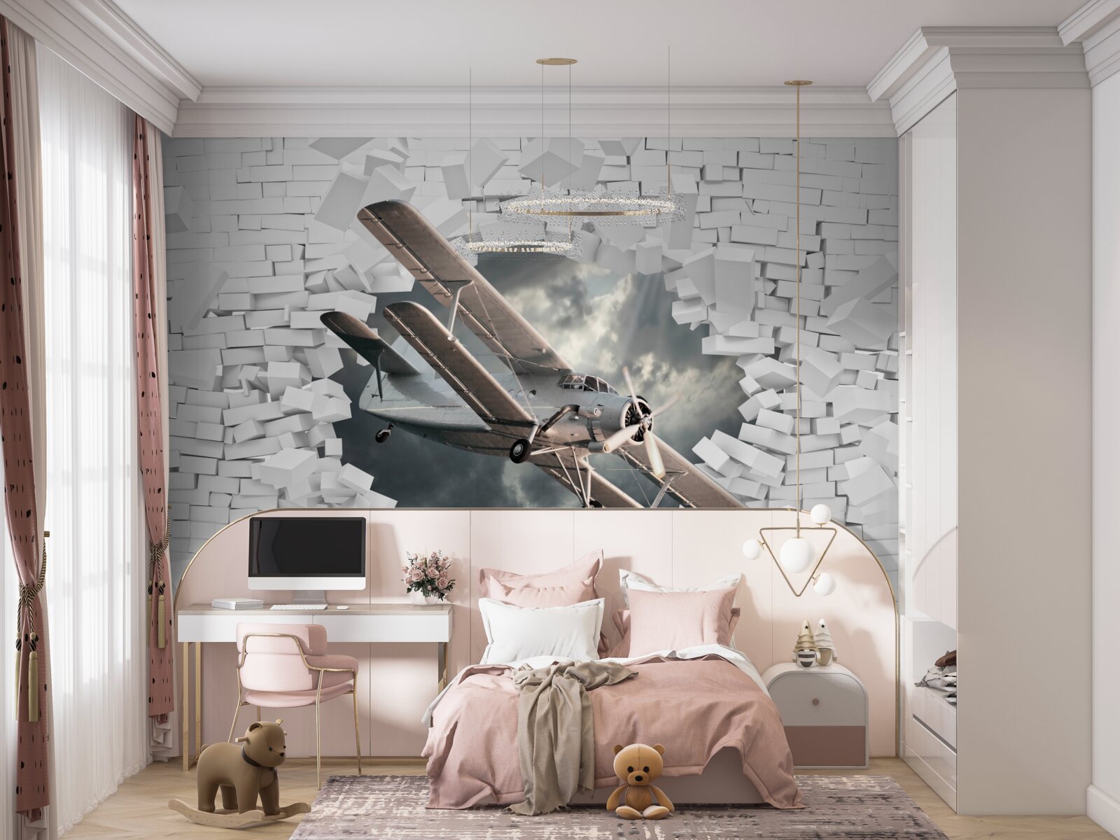 Фотошпалери літак пробиває стіну