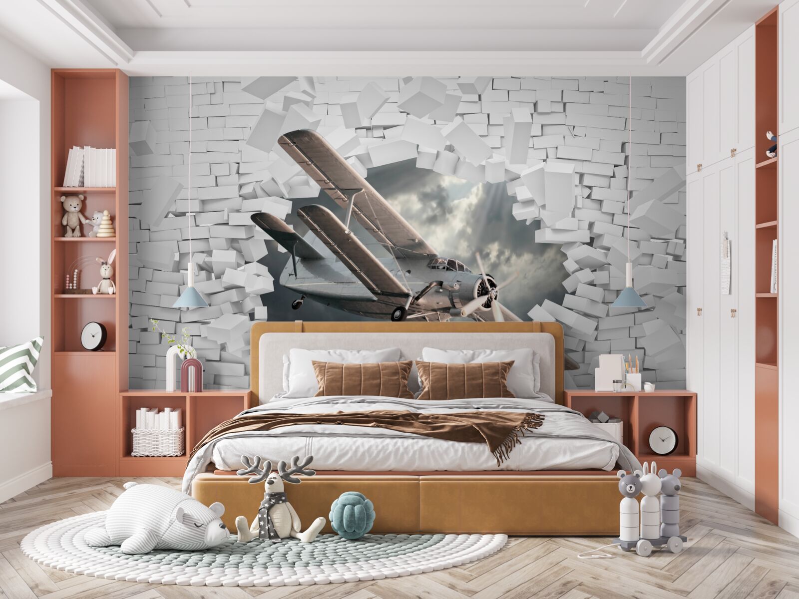 Фотошпалери літак пробиває стіну