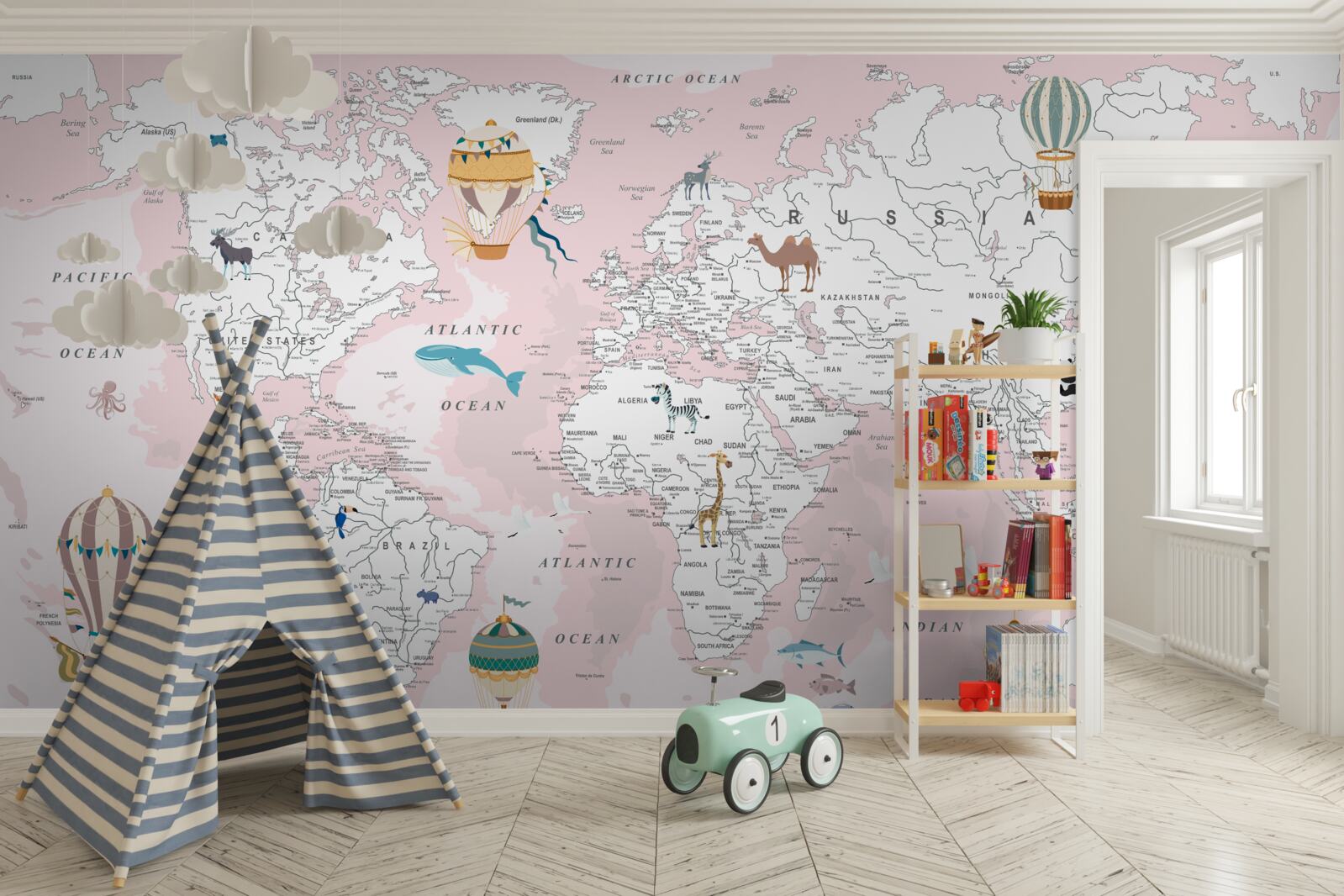 Фотошпалери карта світу в рожевому кольорі