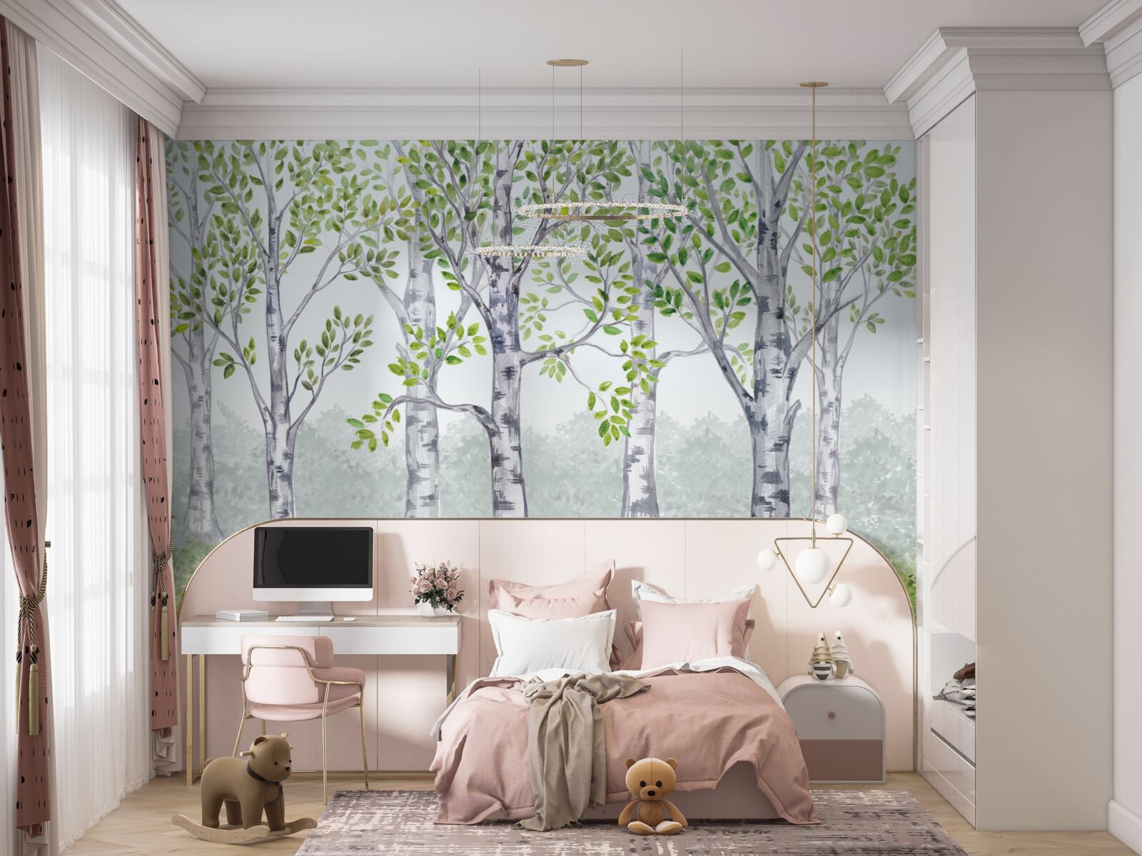 Фотошпалери акварель із зображенням березового гаю