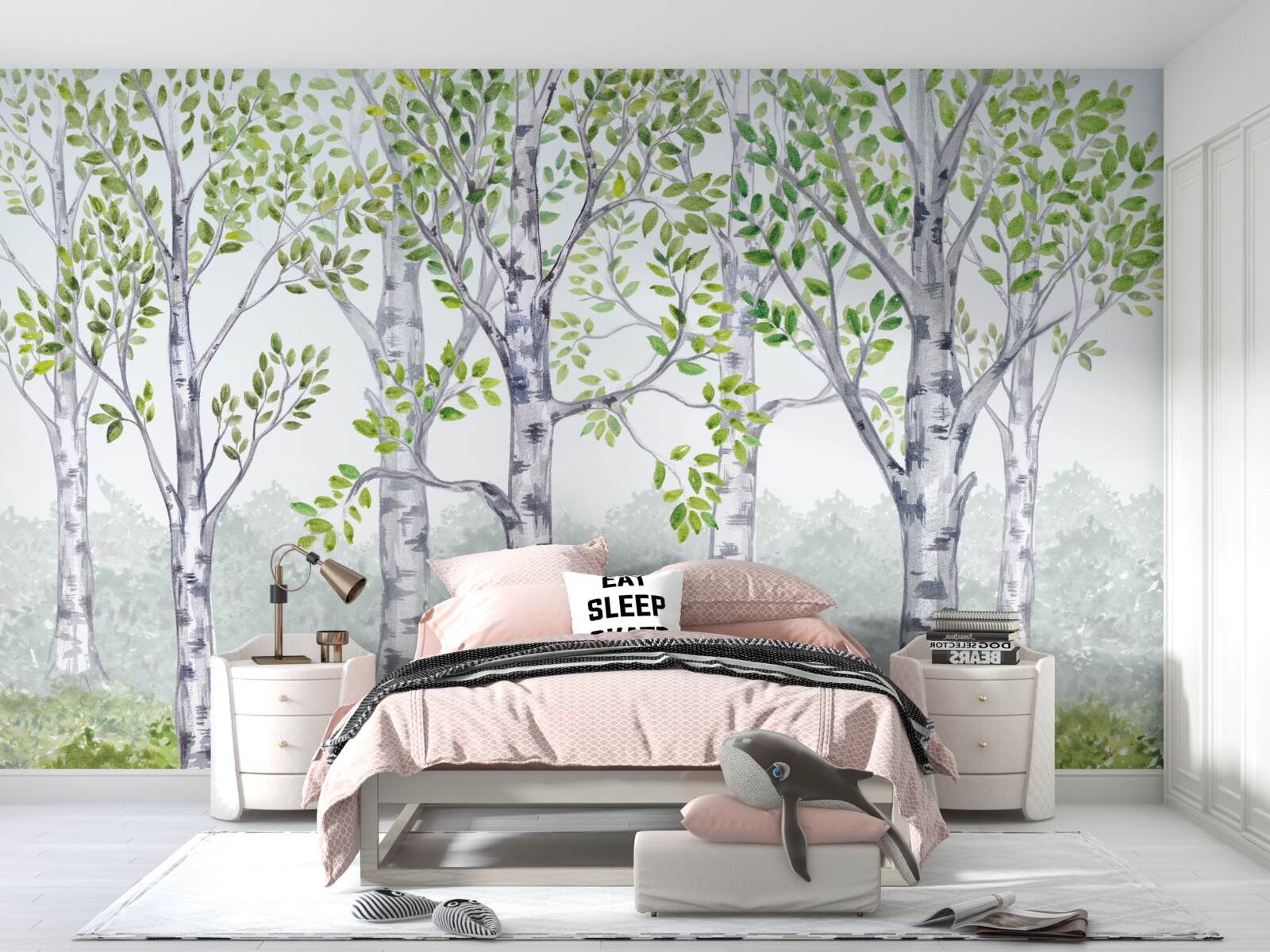 Фотошпалери акварель із зображенням березового гаю