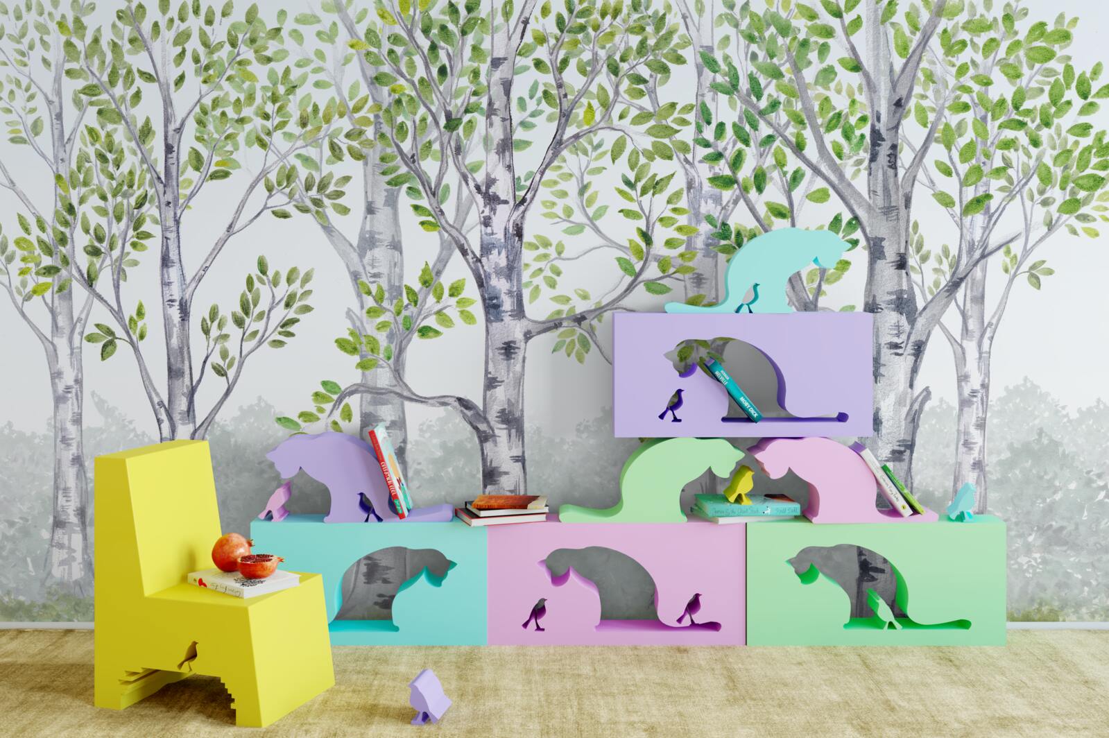 Фотошпалери акварель із зображенням березового гаю