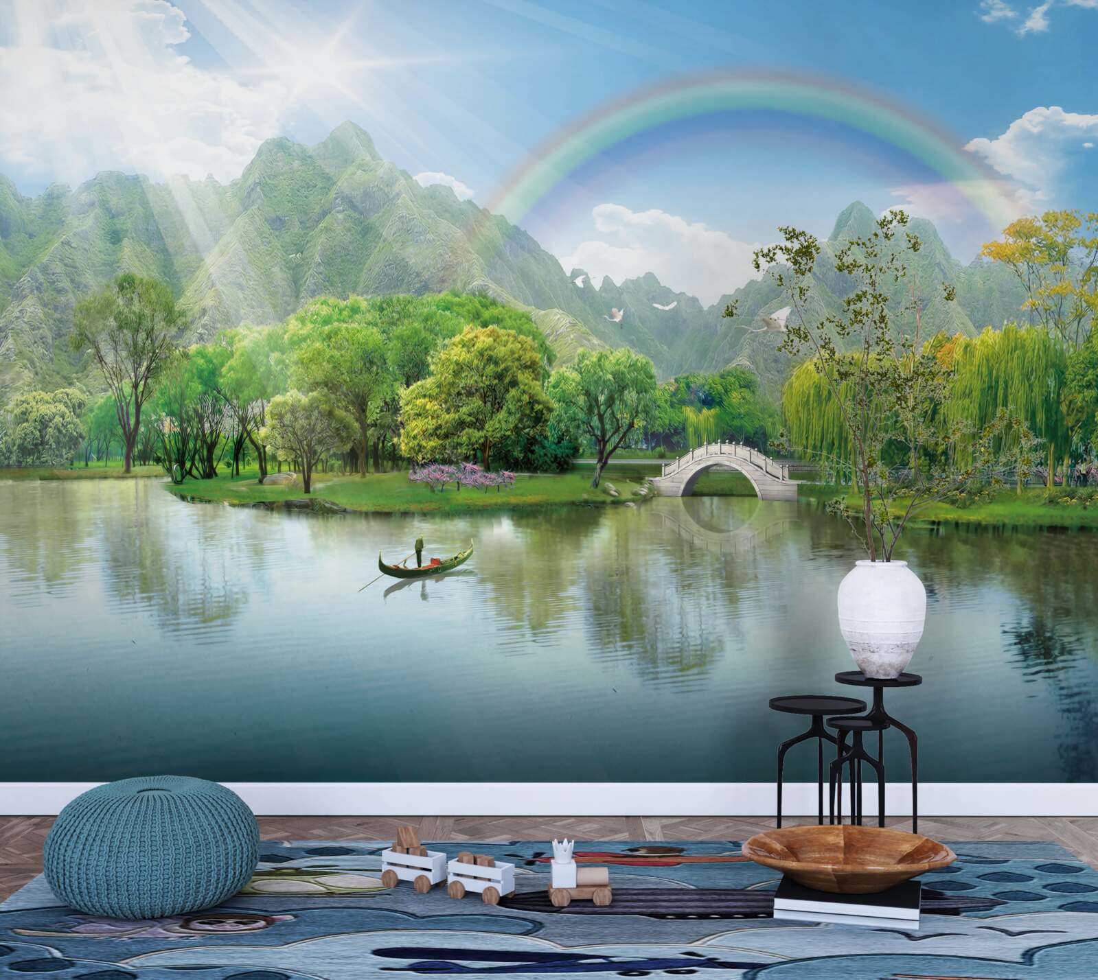 Фотошпалери Японське гірське озеро з веселкою над ним