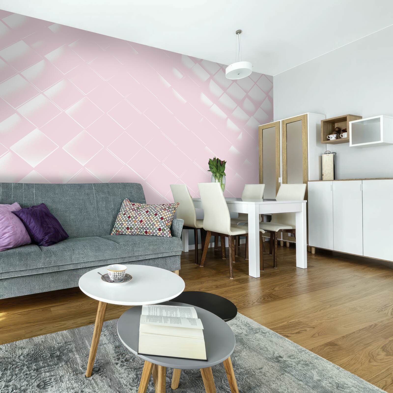 Фотошпалери Геометрія у відтінках білого та рожевого