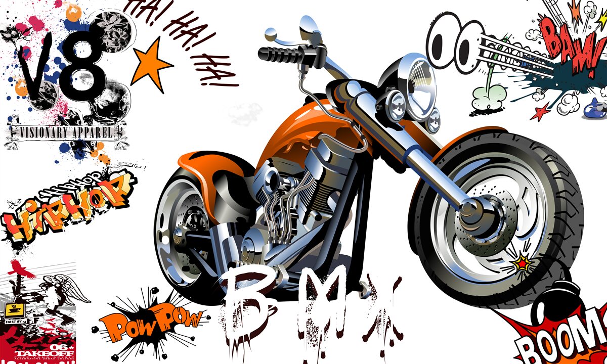 Фотошпалери мотоцикл з текстовими візерунками