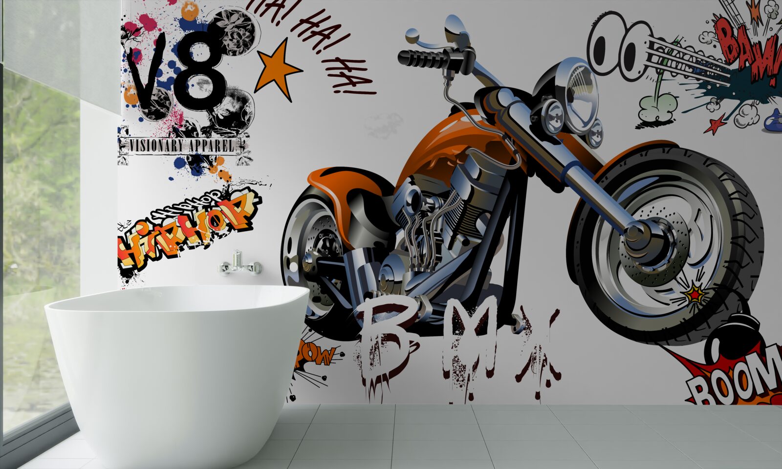 Фотошпалери мотоцикл з текстовими візерунками