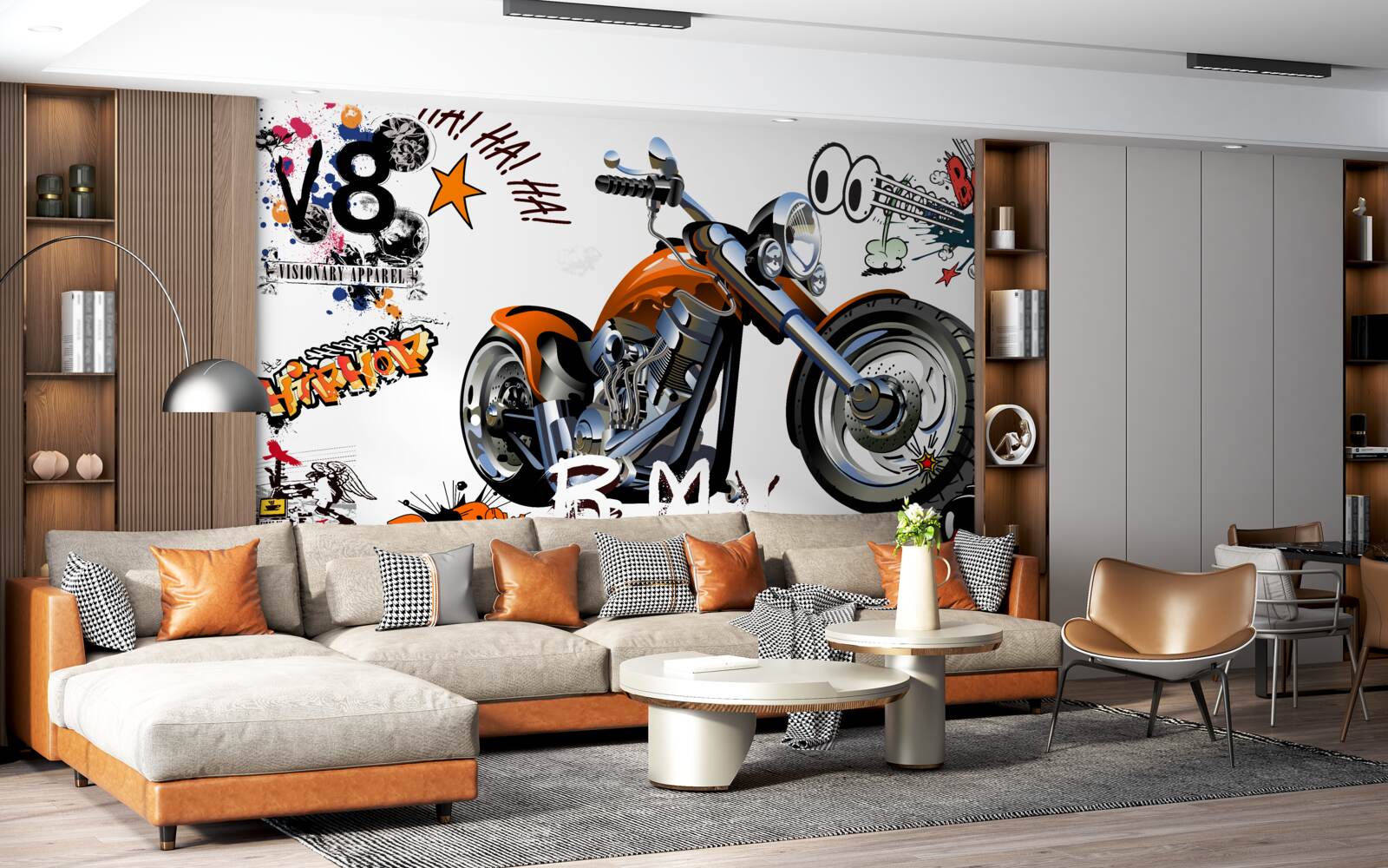 Фотошпалери мотоцикл з текстовими візерунками