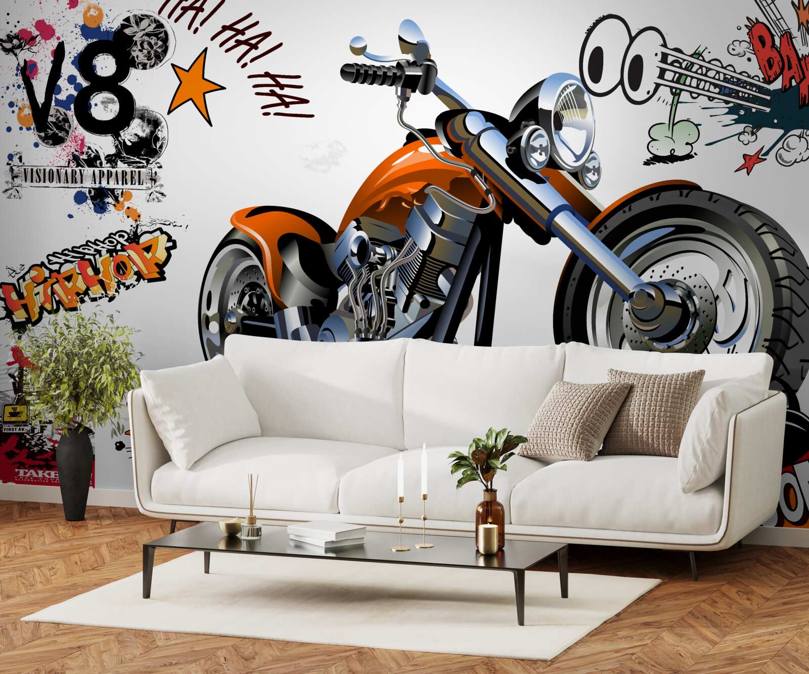 Фотошпалери мотоцикл з текстовими візерунками