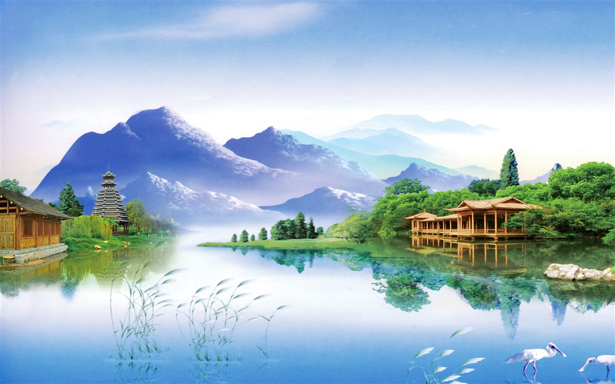 Фотошпалери гірське озеро в літньому пейзажі