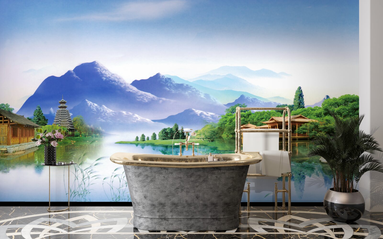 Фотошпалери гірське озеро в літньому пейзажі