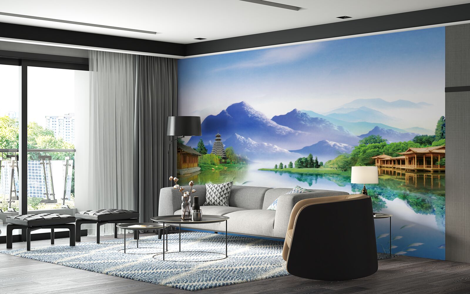 Фотошпалери гірське озеро в літньому пейзажі