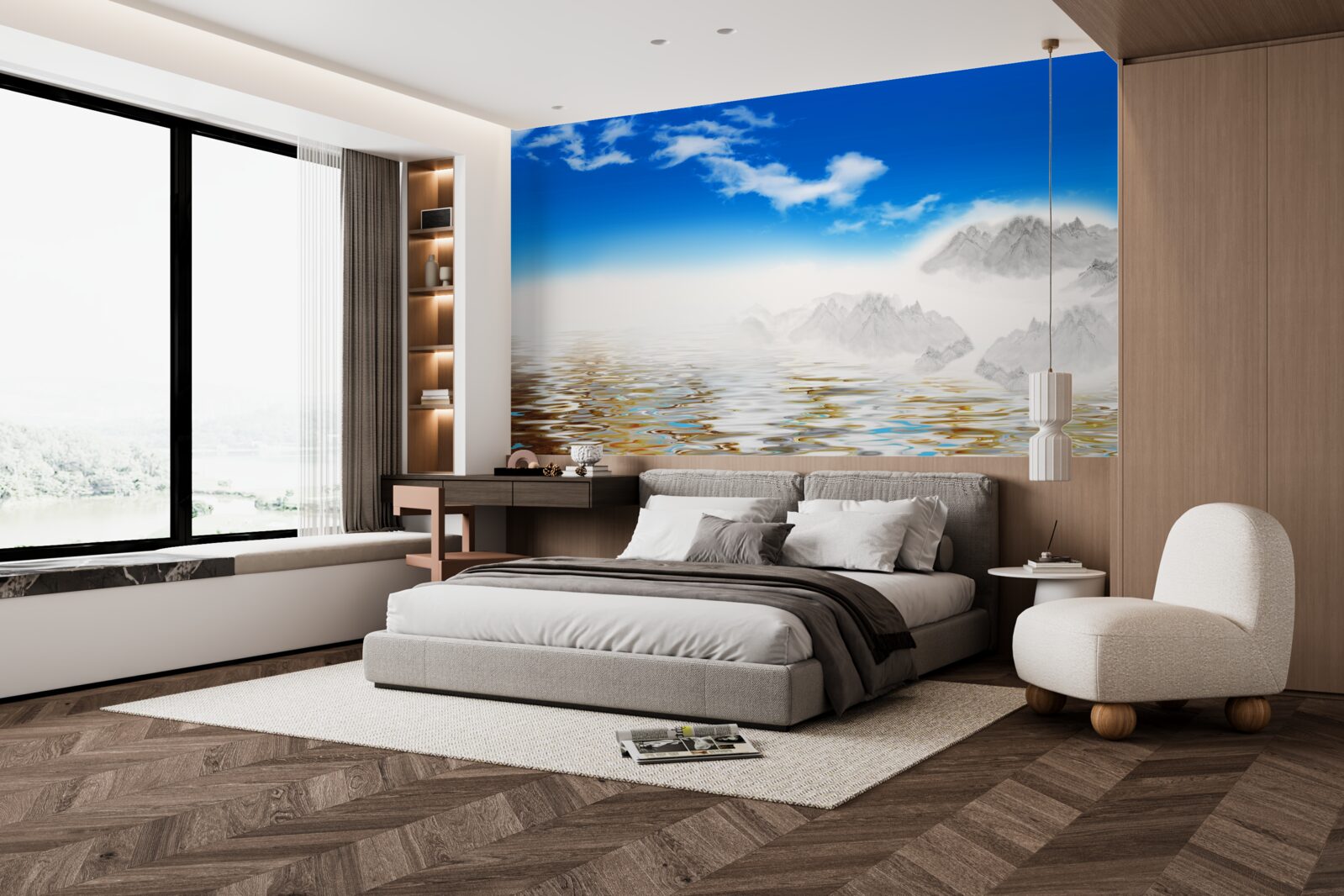 Фотошпалери тиха вода під горами