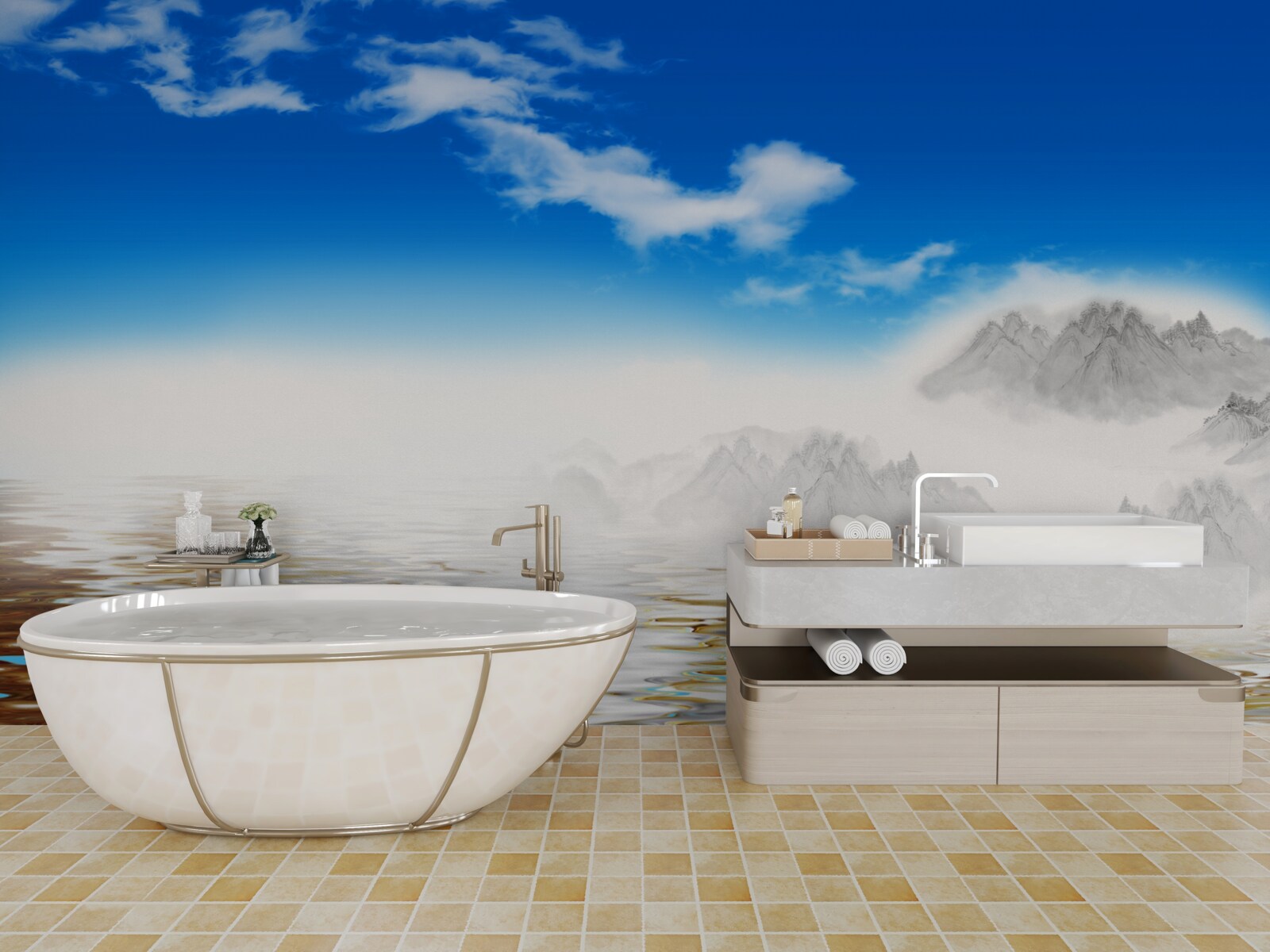 Фотошпалери тиха вода під горами