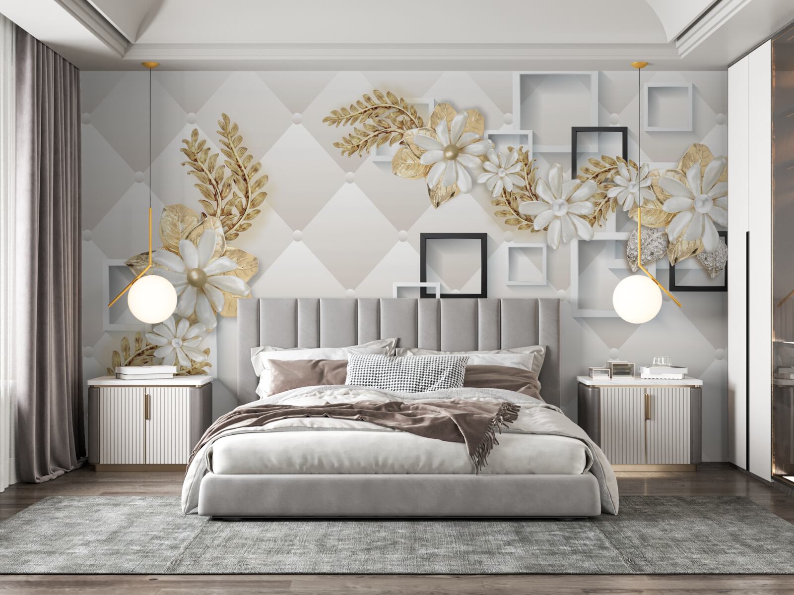 Фотошпалери квадратні квіткові композиції