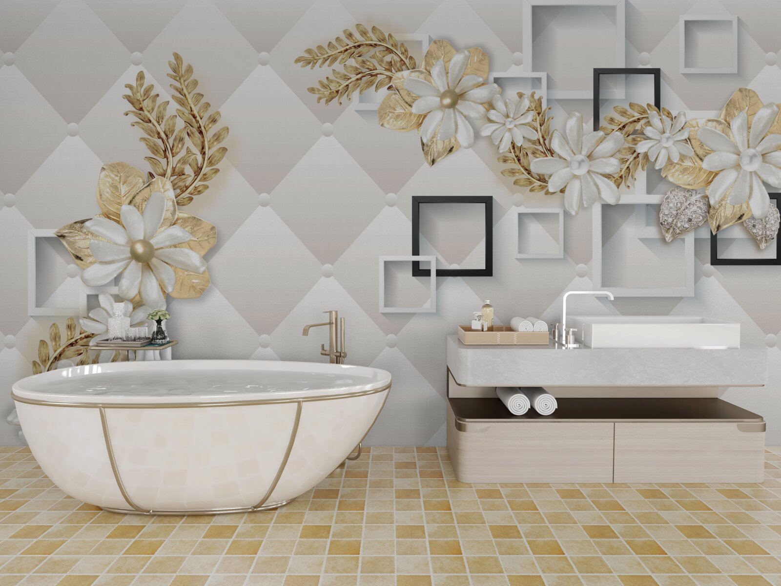 Фотошпалери квадратні квіткові композиції