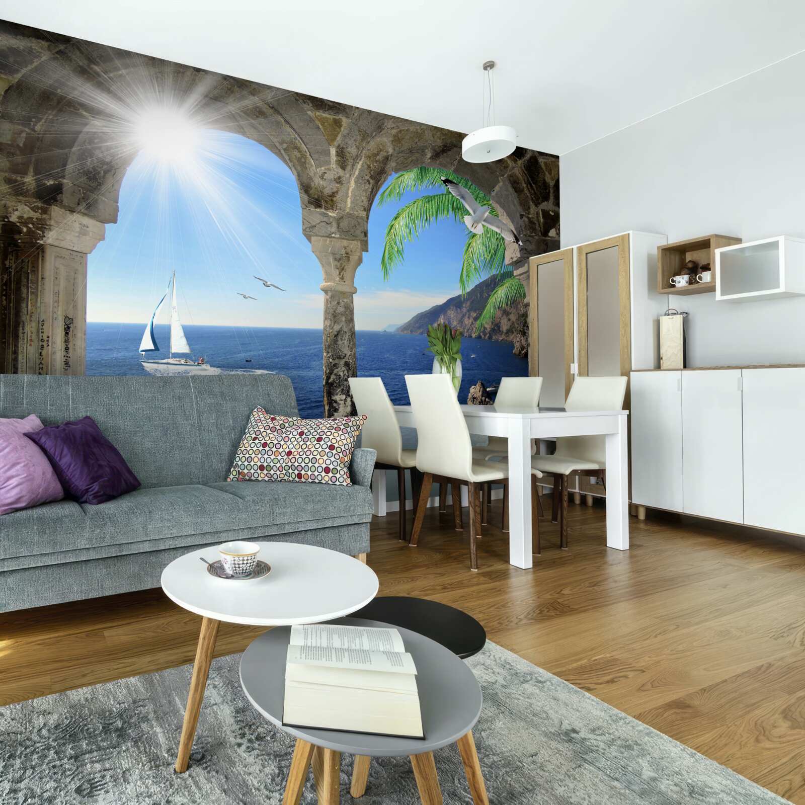 Фотошпалери старовинна арка з видом на море