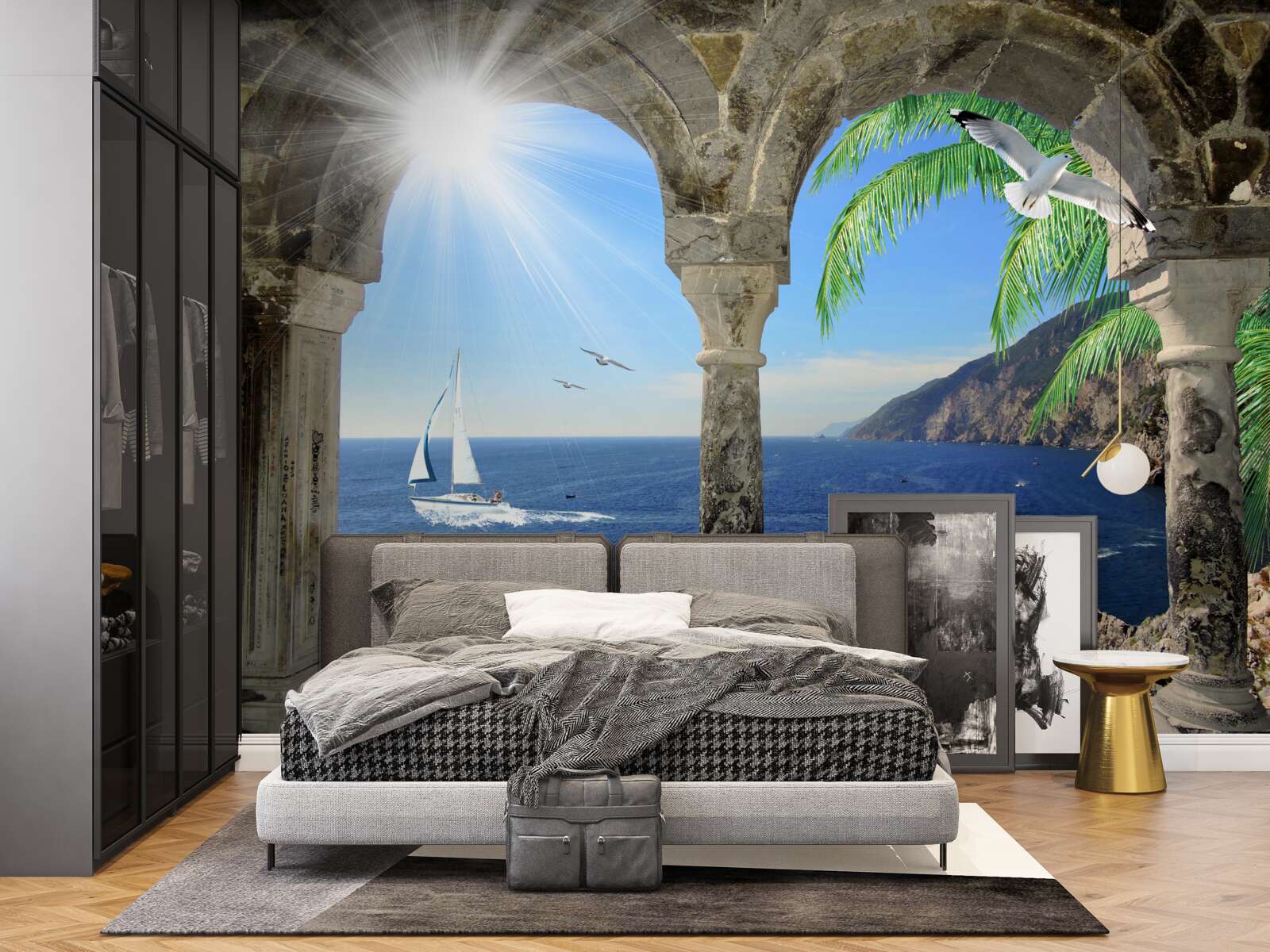 Фотошпалери старовинна арка з видом на море