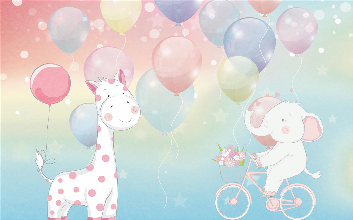 Фотошпалери слон наближається до жирафа