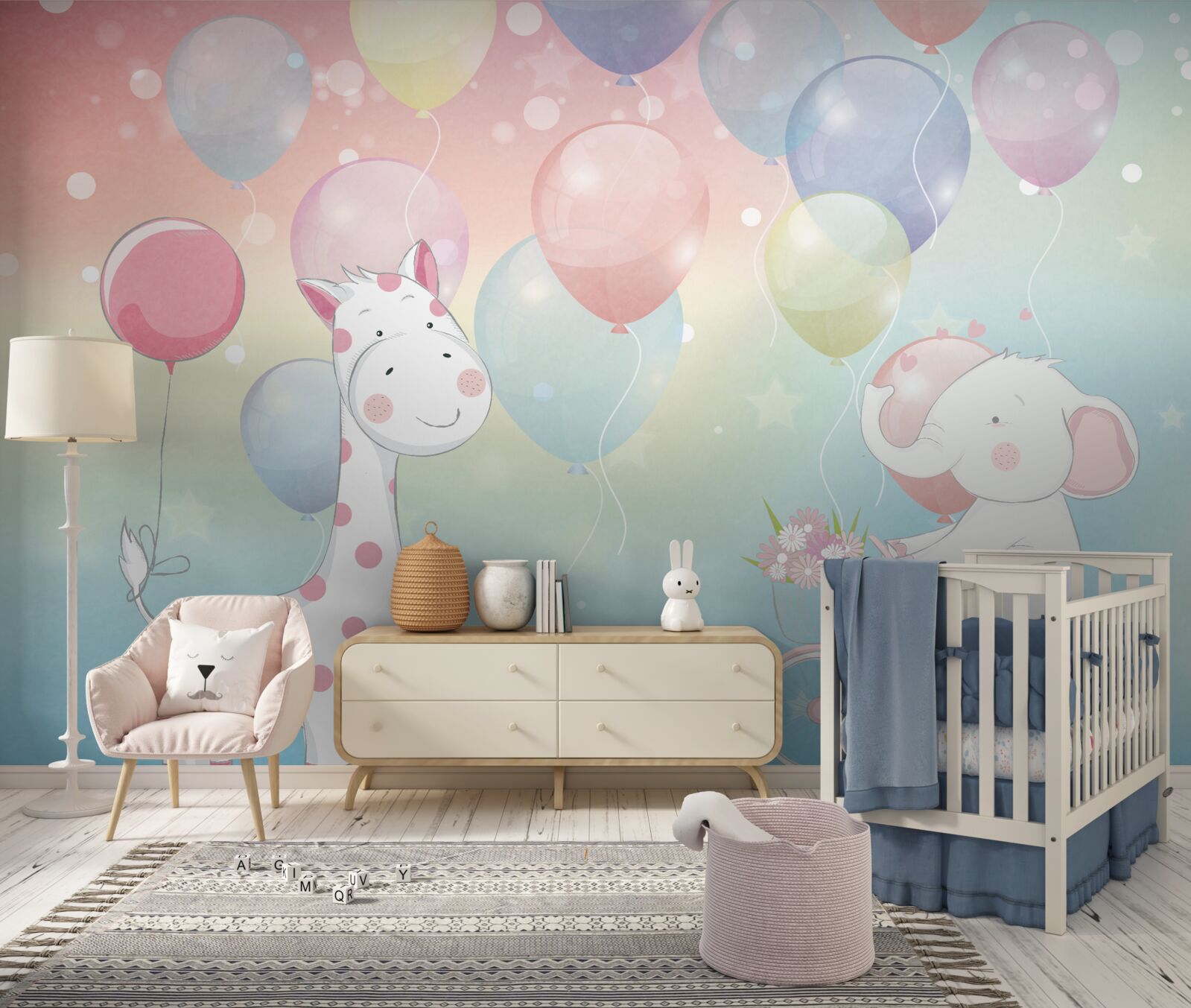 Фотошпалери слон наближається до жирафа