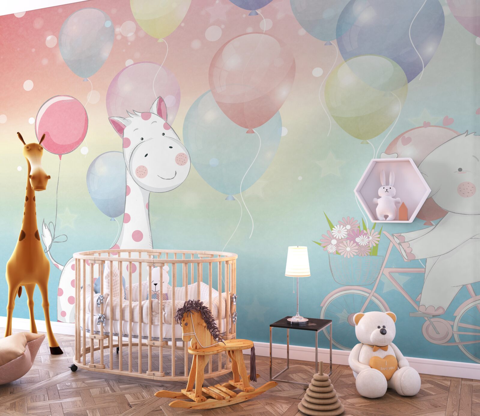 Фотошпалери слон наближається до жирафа