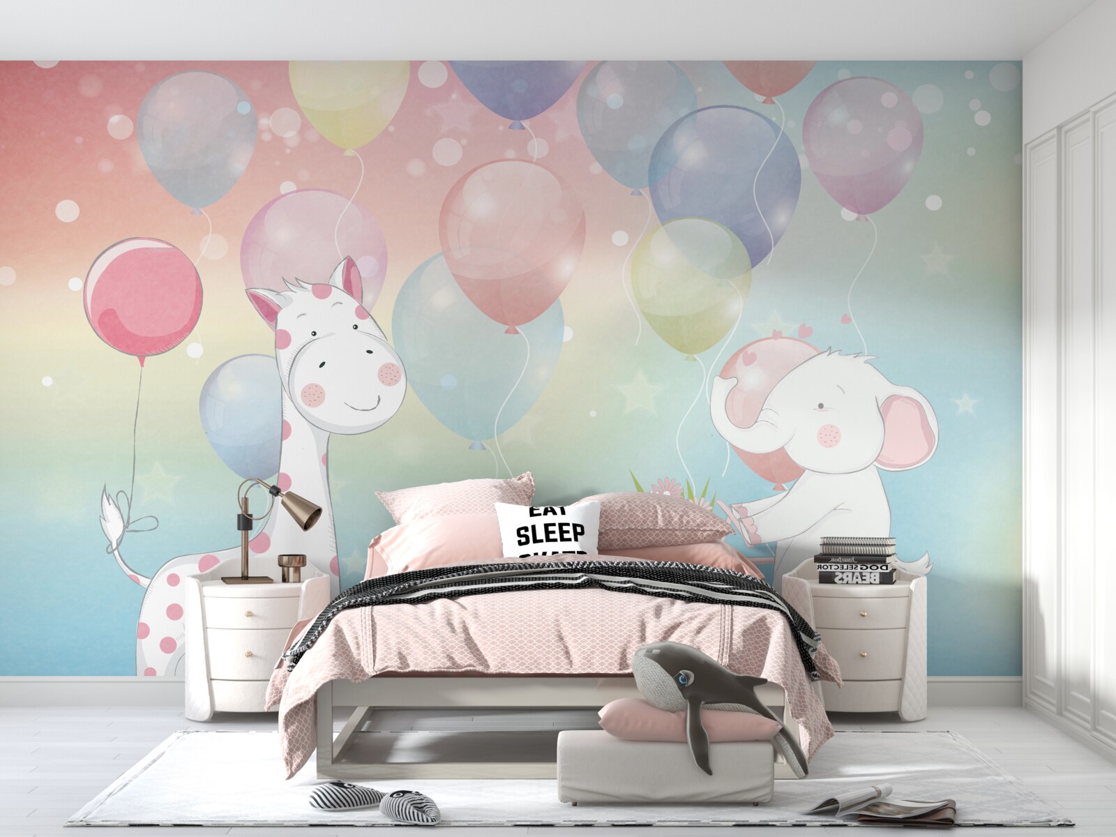 Фотошпалери слон наближається до жирафа