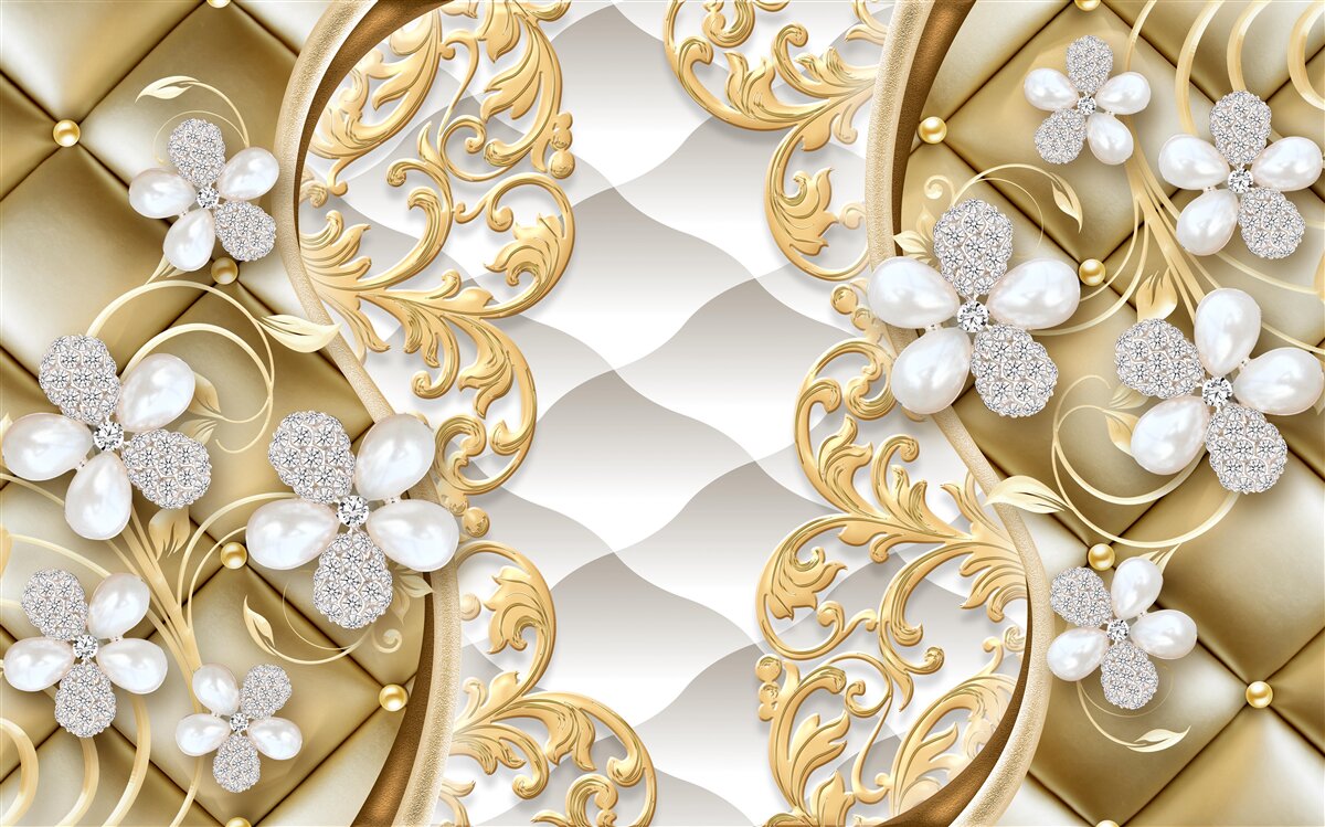 Фотошпалери ювелірні прикраси та метал у квіткових мотивах