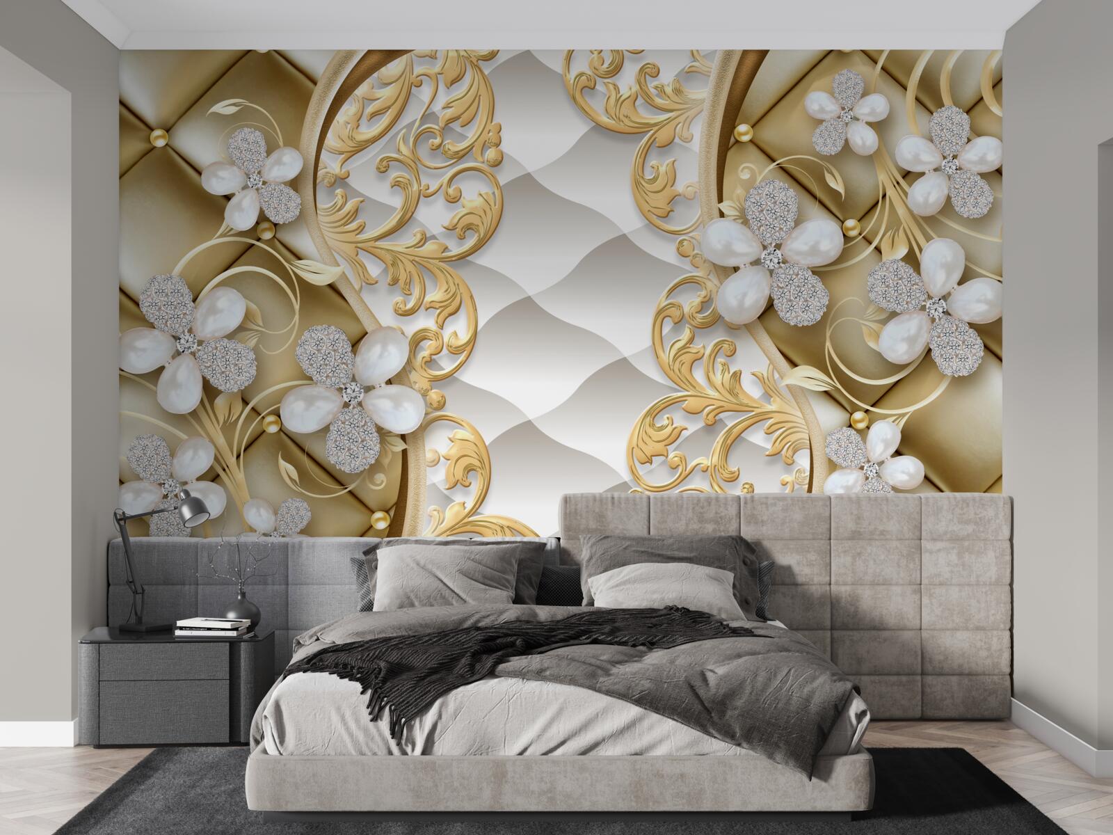 Фотошпалери ювелірні прикраси та метал у квіткових мотивах