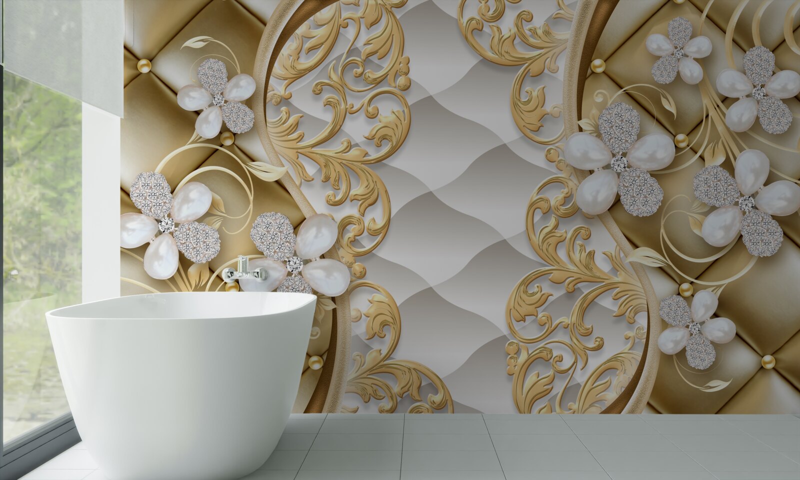 Фотошпалери ювелірні прикраси та метал у квіткових мотивах