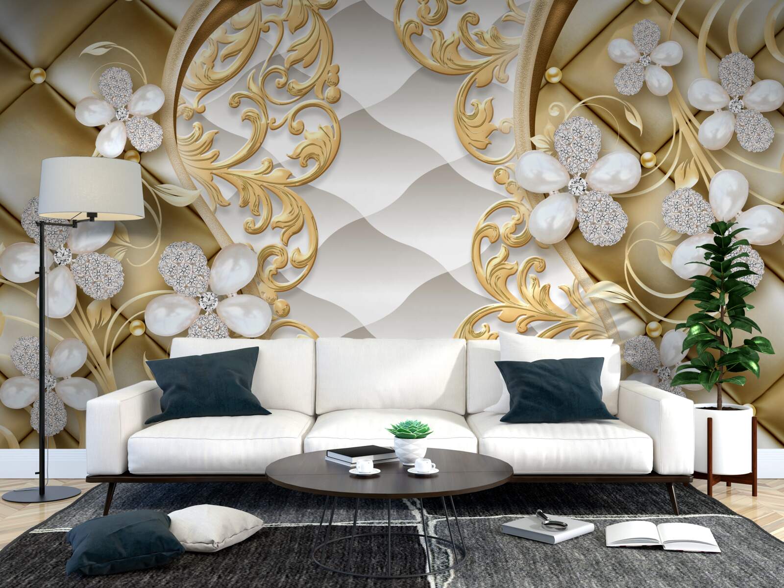 Фотошпалери ювелірні прикраси та метал у квіткових мотивах