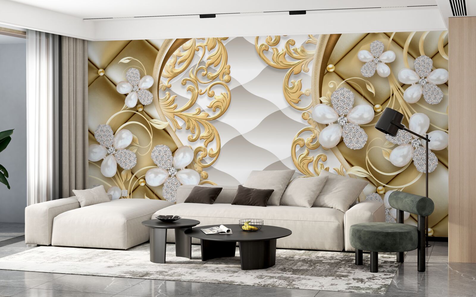 Фотошпалери ювелірні прикраси та метал у квіткових мотивах