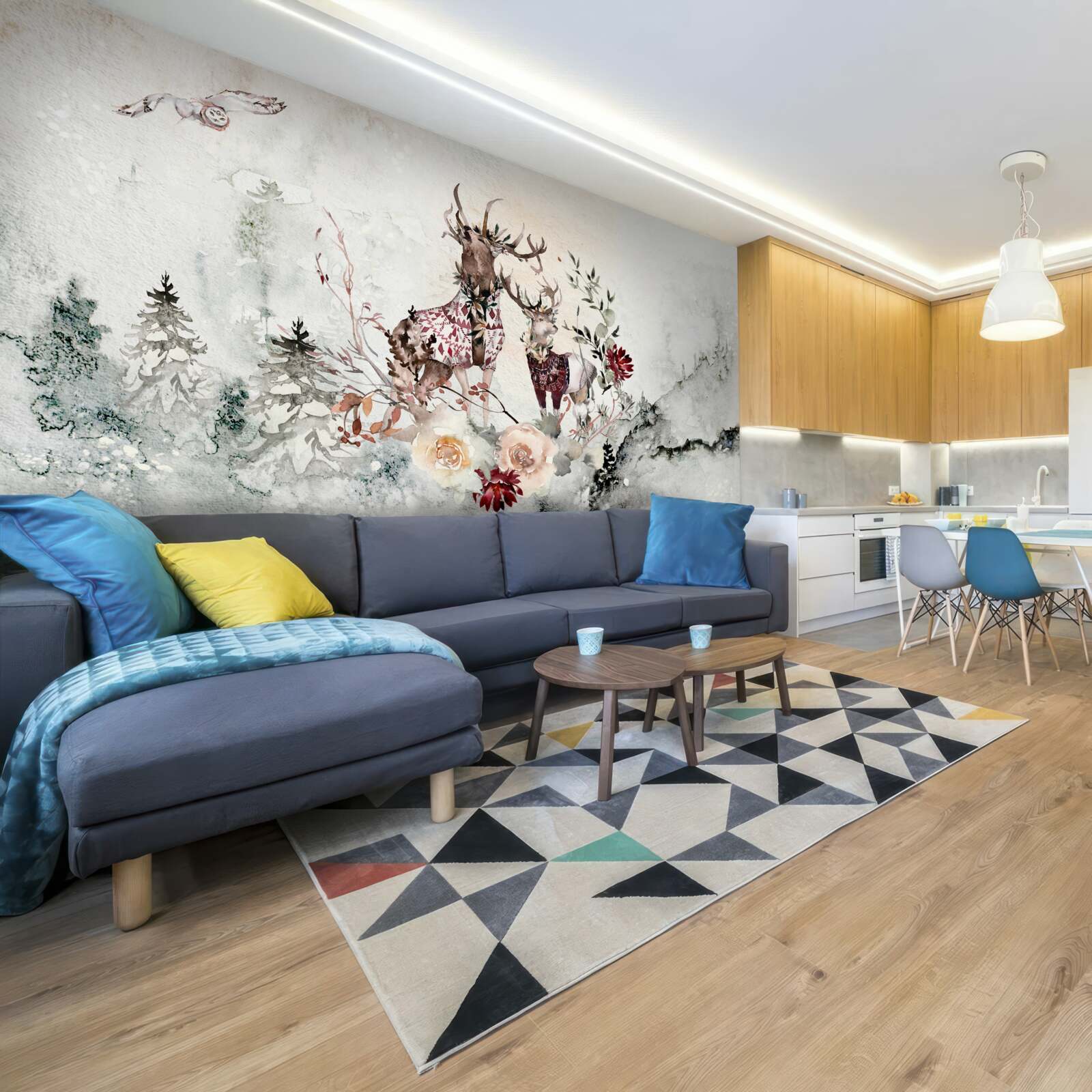 Фотошпалери у туманному лісі живуть прекрасні олені